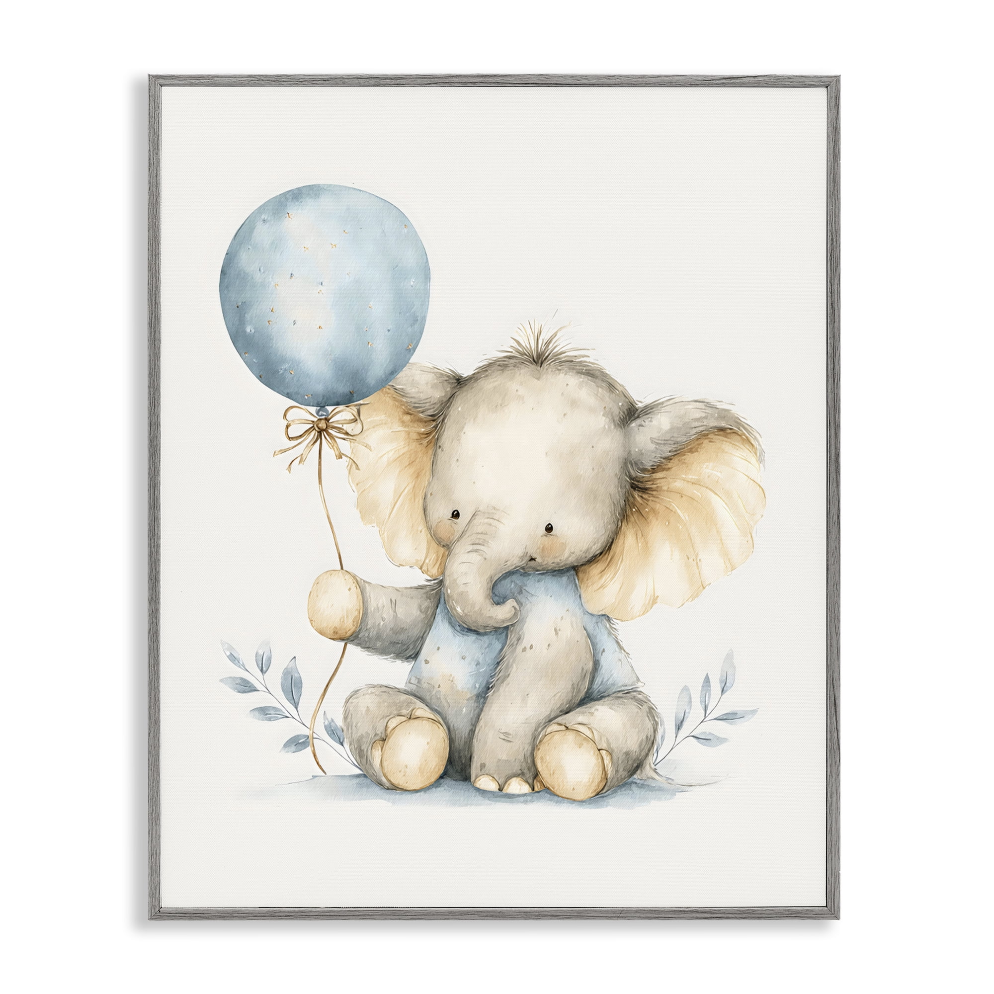 Stupell Industries Watercolor Nursery Elephant Gray Framed Giclee Art, design by LSR Design Studio