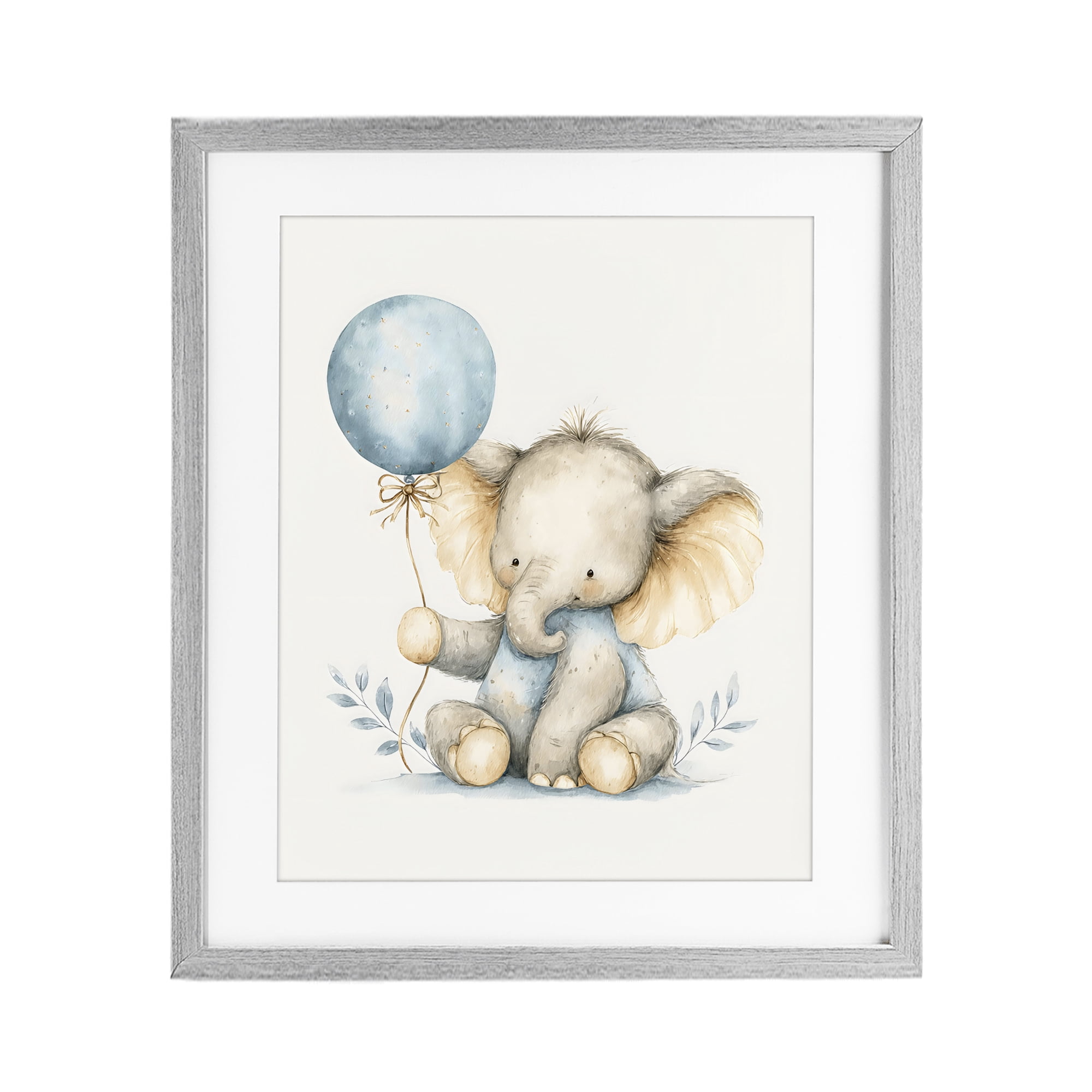 Stupell Industries Watercolor Nursery Elephant Gray Framed Print Under Glass, design by LSR Design Studio