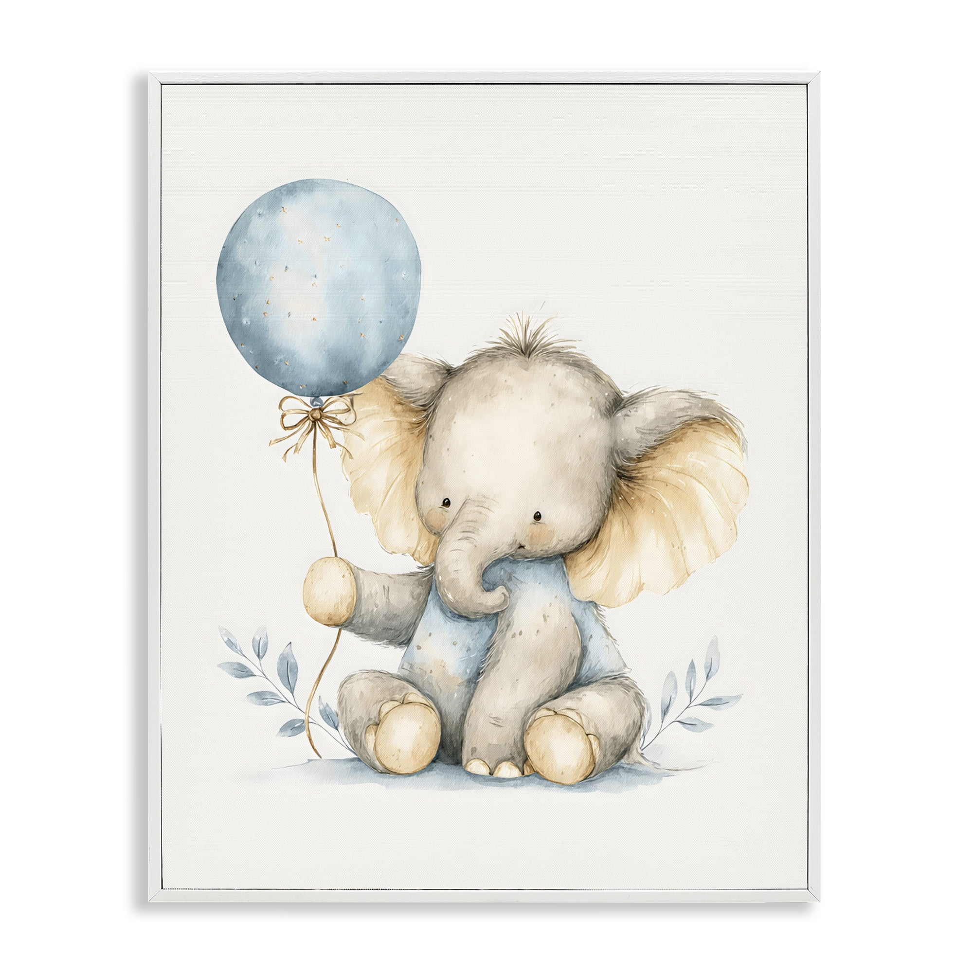 Stupell Industries Watercolor Nursery Elephant White Framed Giclee Art, design by LSR Design Studio