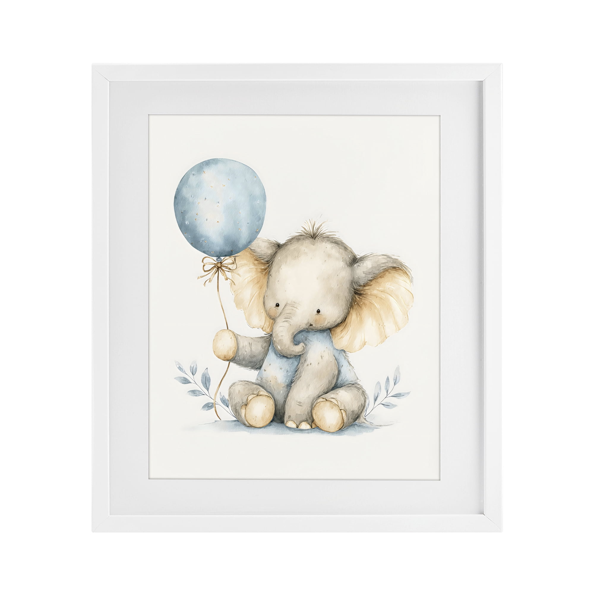Stupell Industries Watercolor Nursery Elephant White Framed Print Under Glass, design by LSR Design Studio
