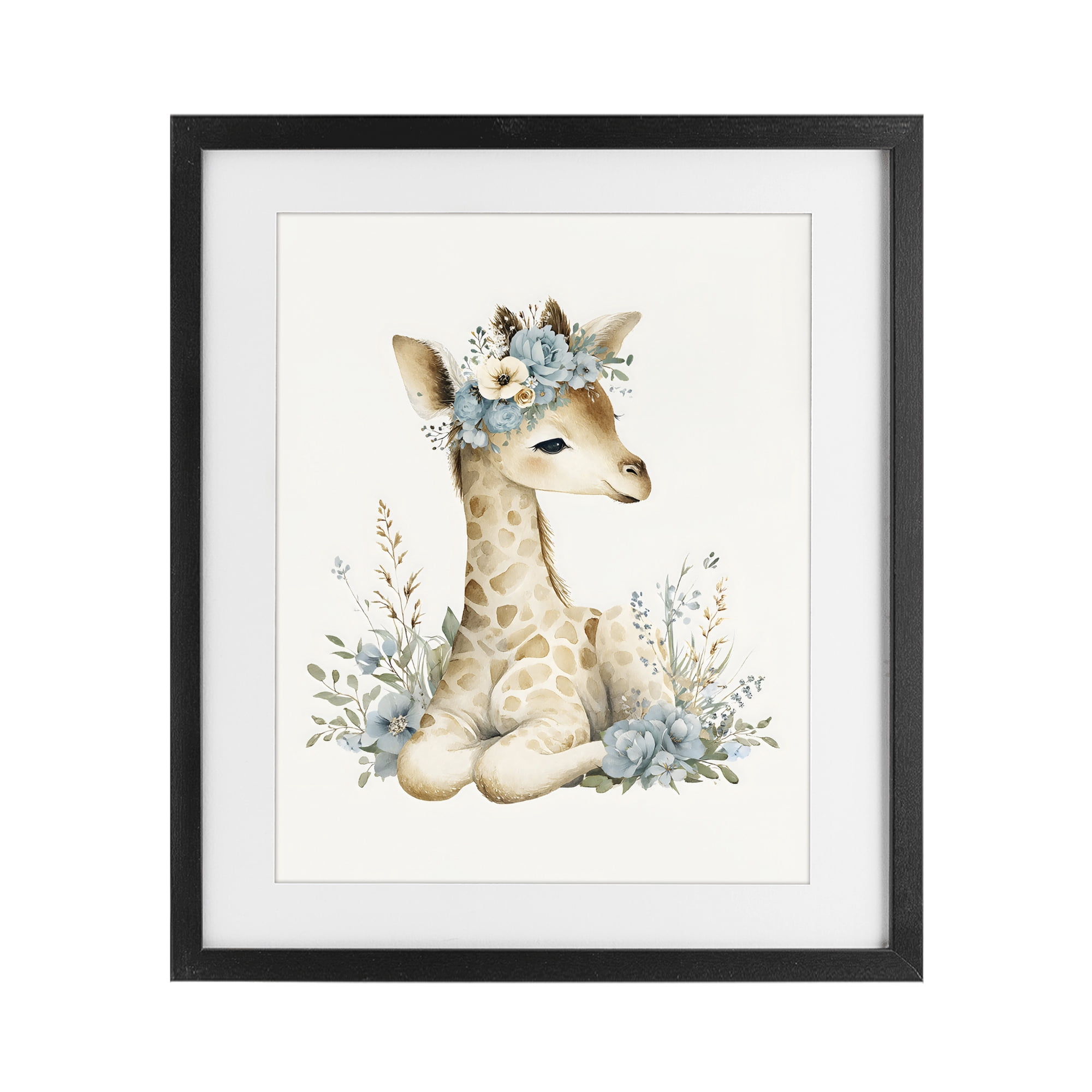 Stupell Industries Watercolor Nursery Giraffe Black Framed Print Under Glass, design by LSR Design Studio
