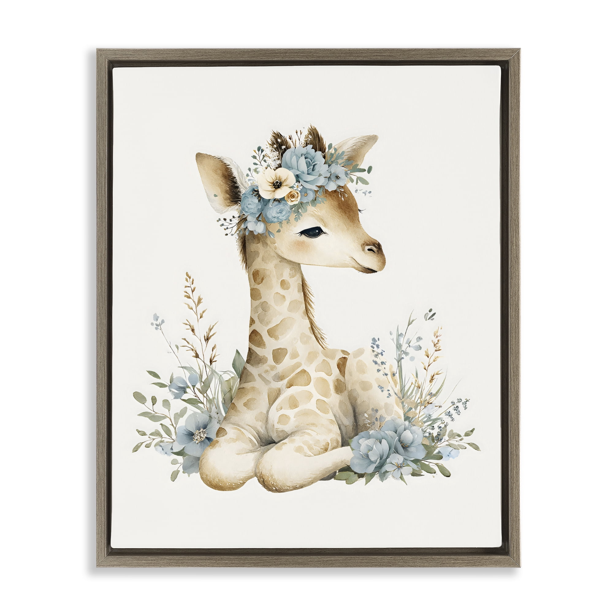 Stupell Industries Watercolor Nursery Giraffe Brown Framed Floater Canvas Wall Art, design by LSR Design Studio