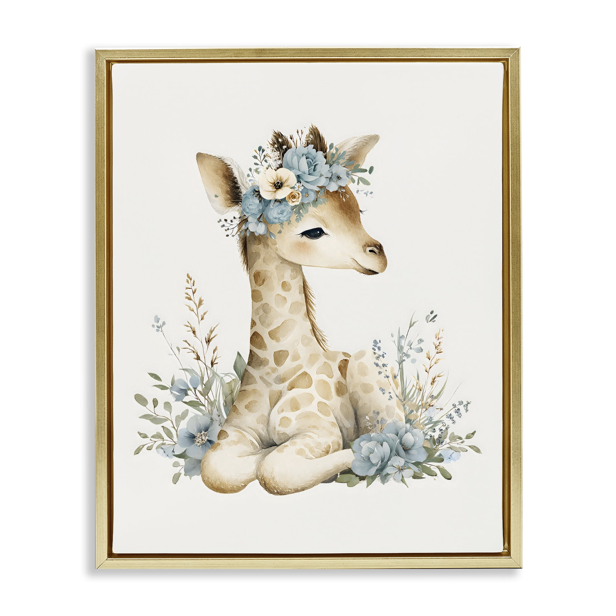 Stupell Industries Watercolor Nursery Giraffe Gold Framed Floater Canvas Wall Art, design by LSR Design Studio