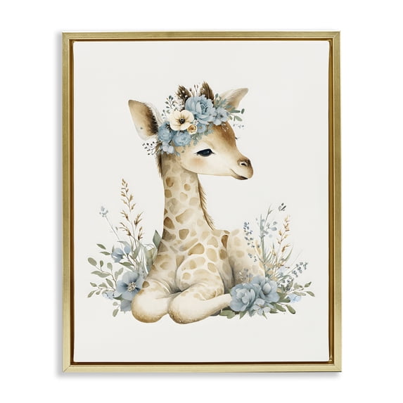 Stupell Industries Eclectic Watercolor Nursery Giraffe Gold Floating Frame Canvas Art, 25 x 31, by LSR Design Studio