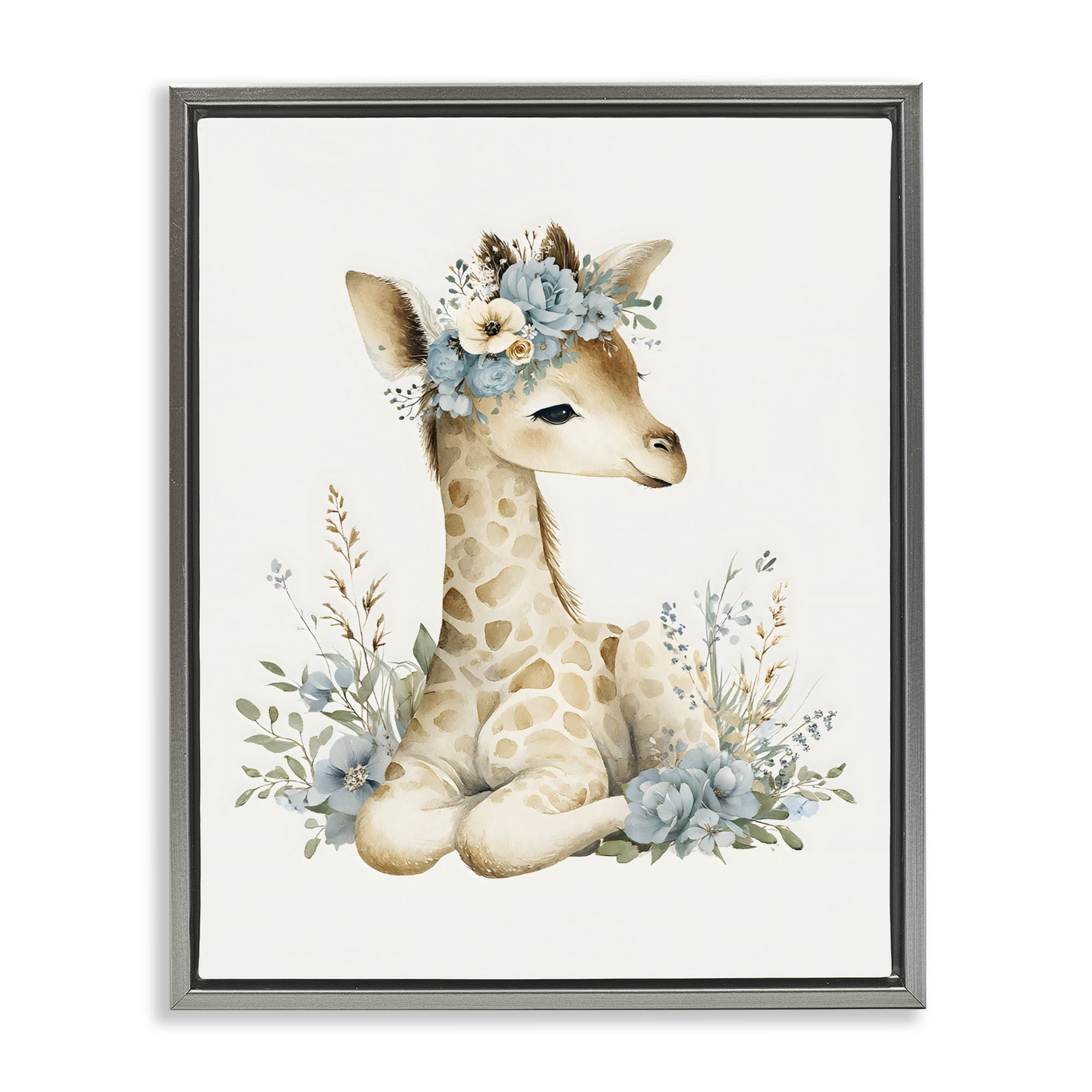 Stupell Industries Watercolor Nursery Giraffe Gray Framed Floater Canvas Wall Art, design by LSR Design Studio