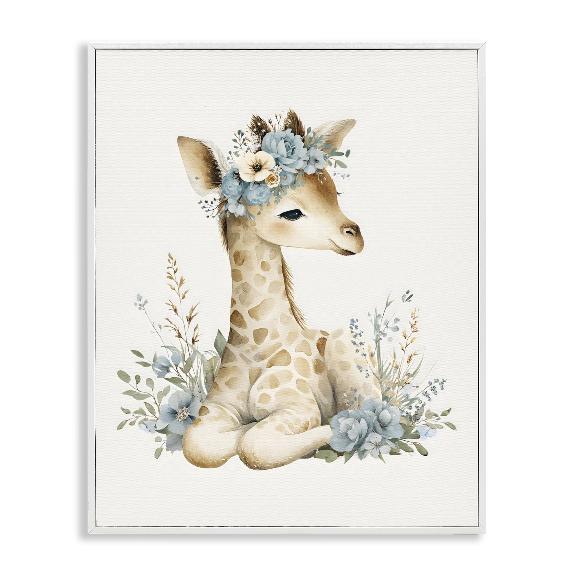 Stupell Industries Watercolor Nursery Giraffe White Framed Giclee Art, design by LSR Design Studio