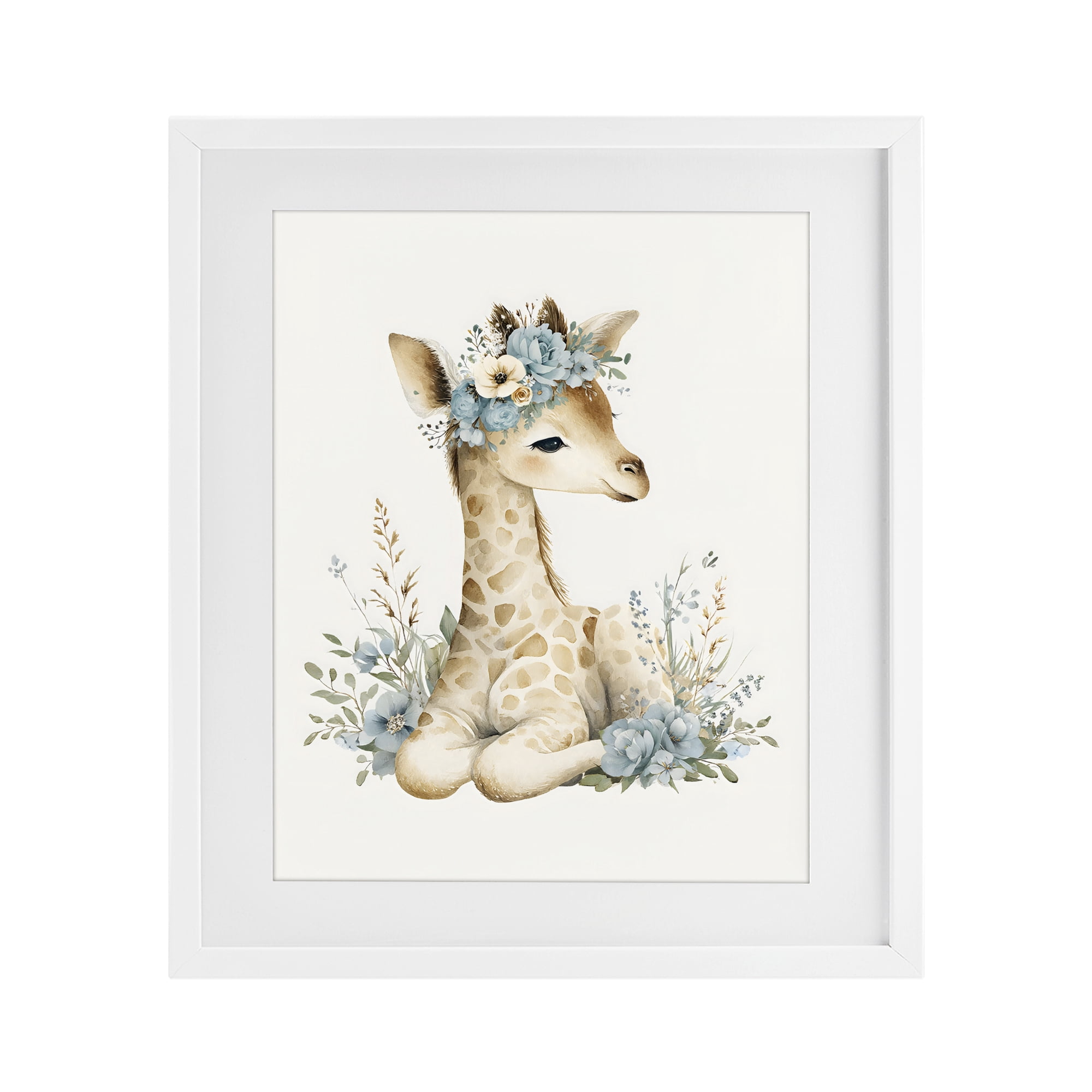 Stupell Industries Watercolor Nursery Giraffe White Framed Print Under Glass, design by LSR Design Studio