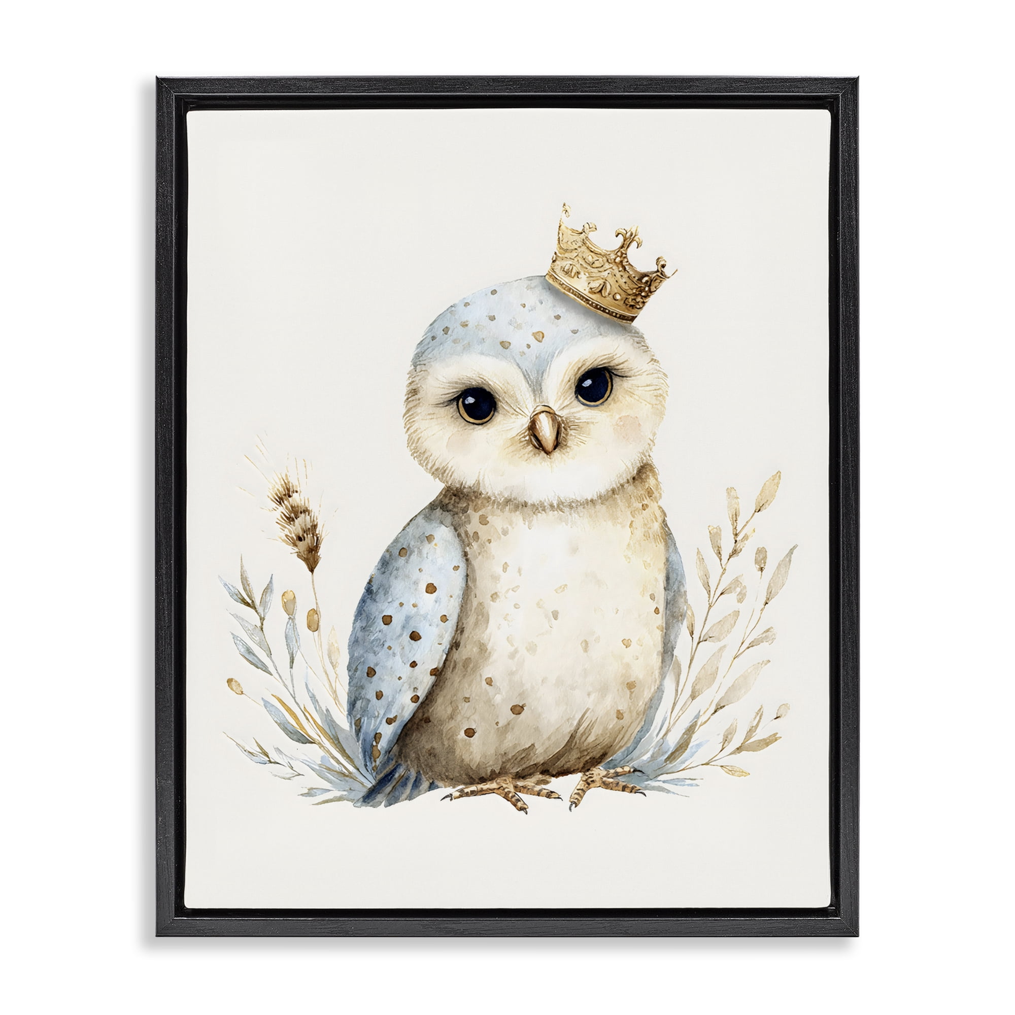 Stupell Industries Watercolor Nursery Owl Black Framed Floater Canvas Wall Art, design by LSR Design Studio