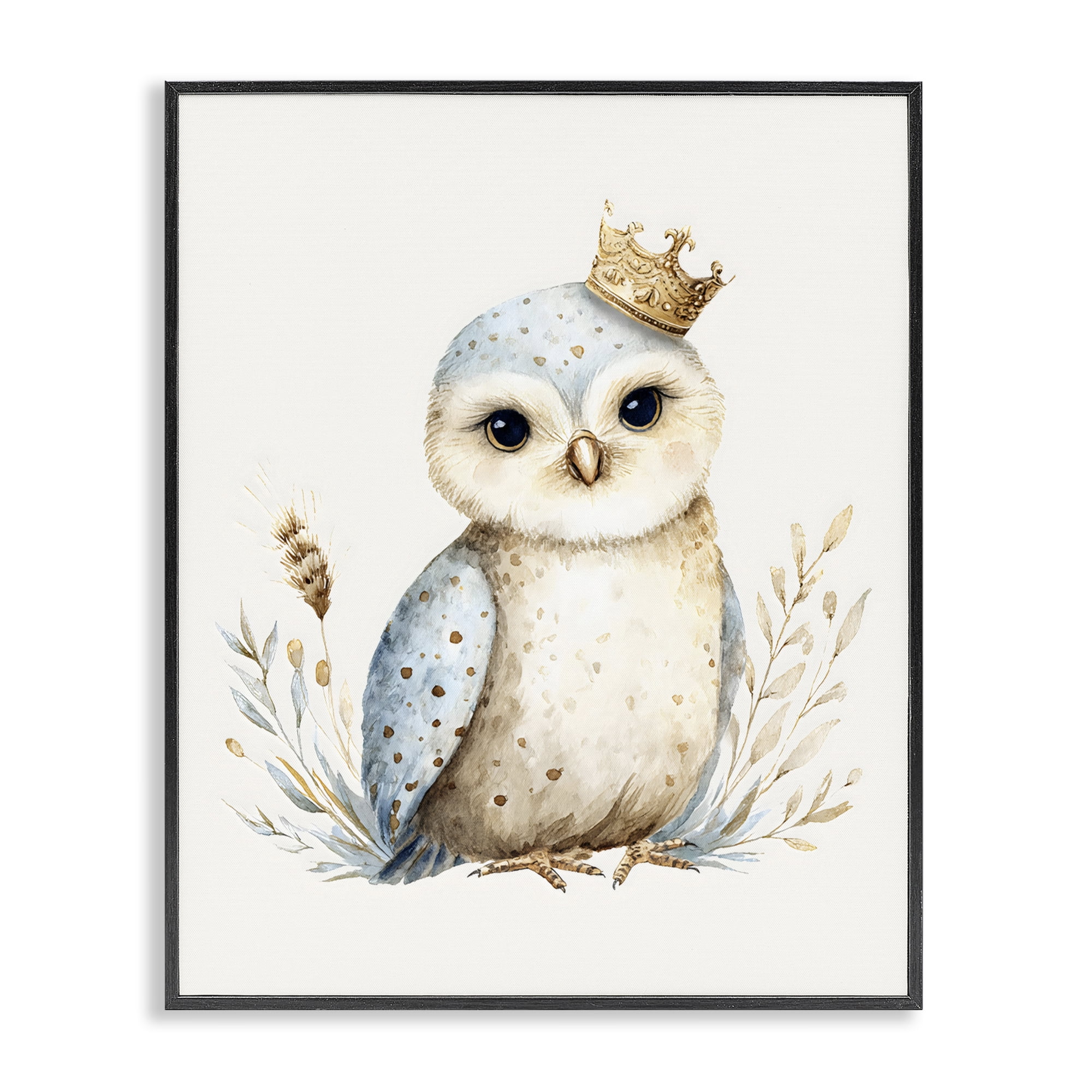 Stupell Industries Watercolor Nursery Owl Black Framed Giclee Art, design by LSR Design Studio