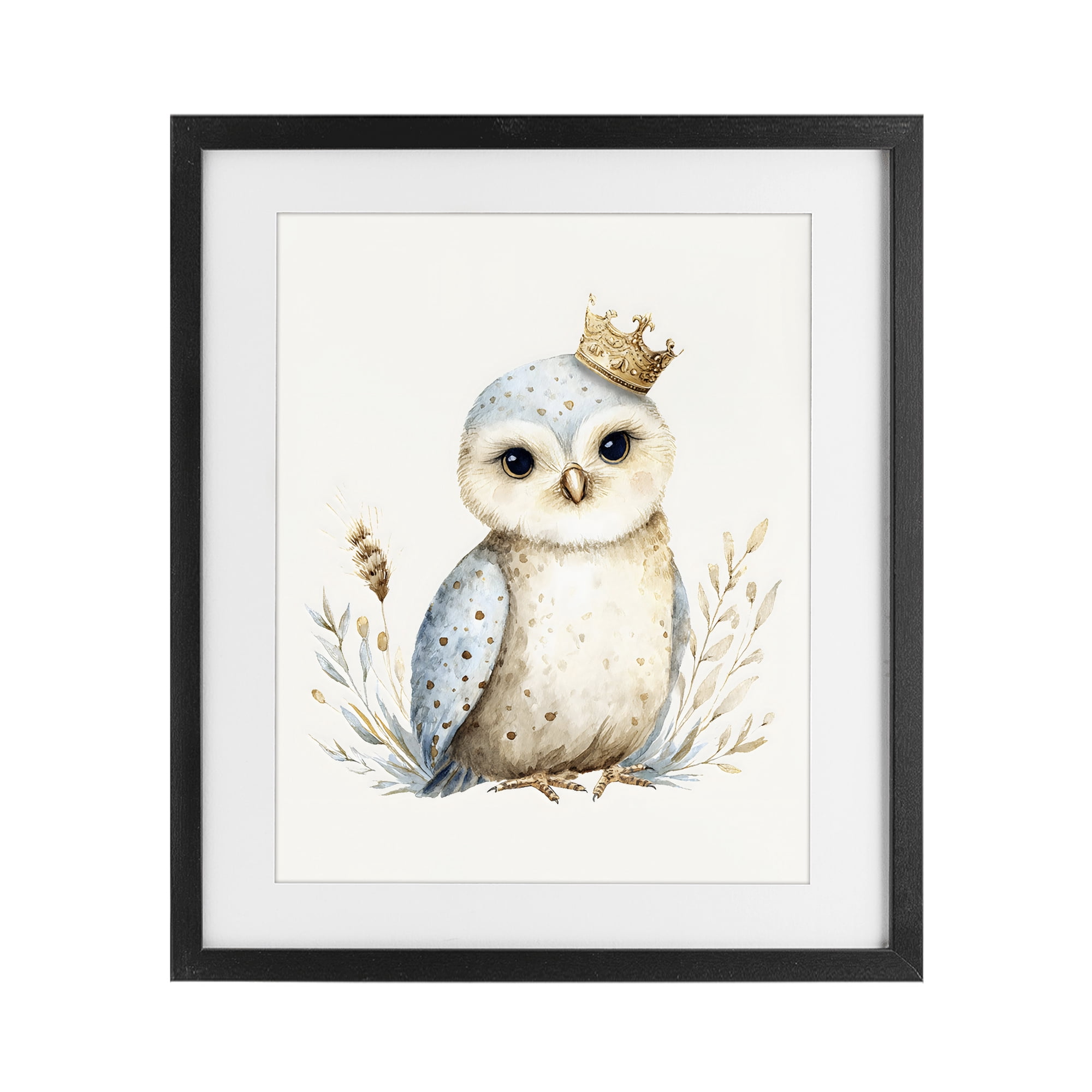 Stupell Industries Watercolor Nursery Owl Black Framed Print Under Glass, design by LSR Design Studio