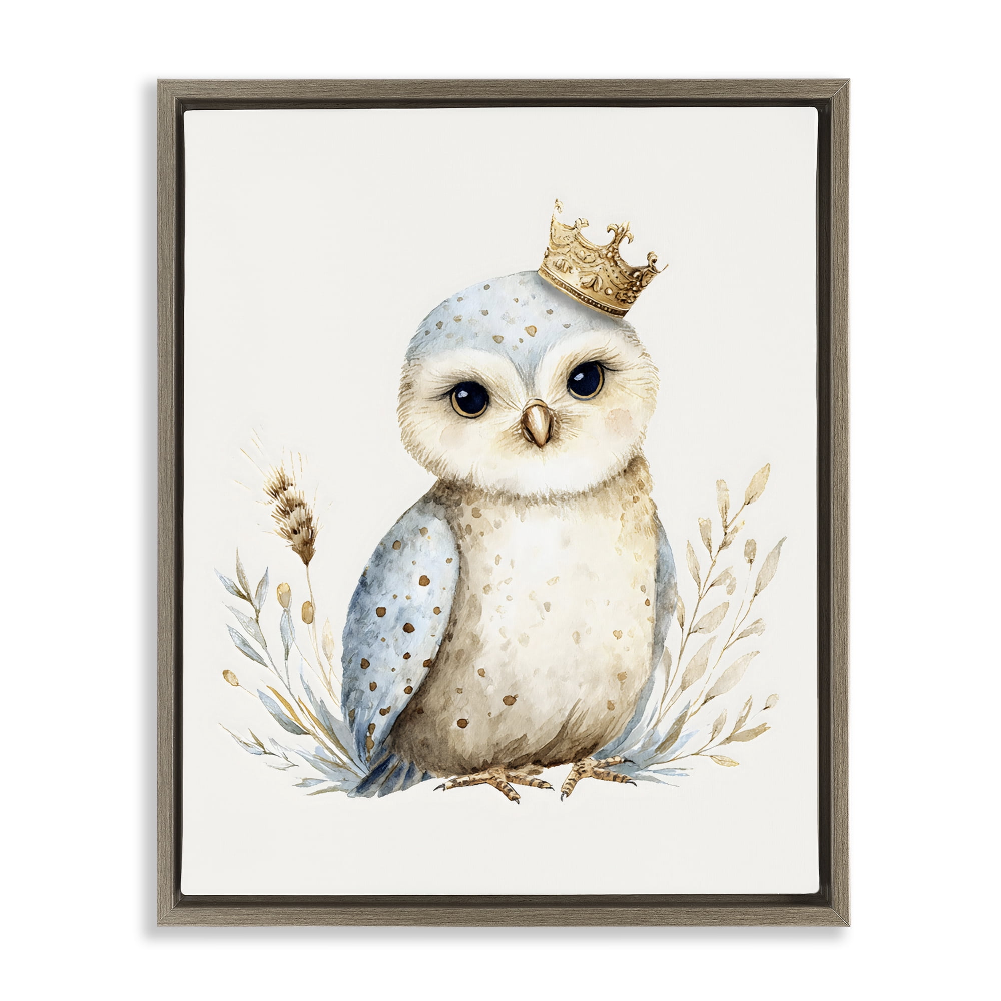 Stupell Industries Watercolor Nursery Owl Brown Framed Floater Canvas Wall Art, design by LSR Design Studio