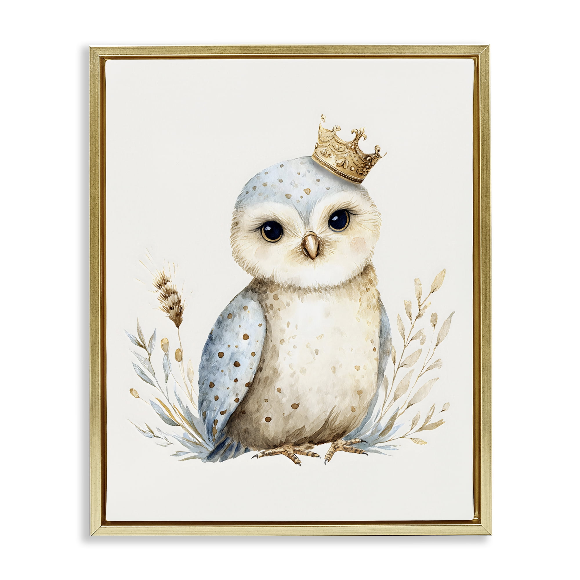 Stupell Industries Watercolor Nursery Owl Gold Framed Floater Canvas Wall Art, design by LSR Design Studio