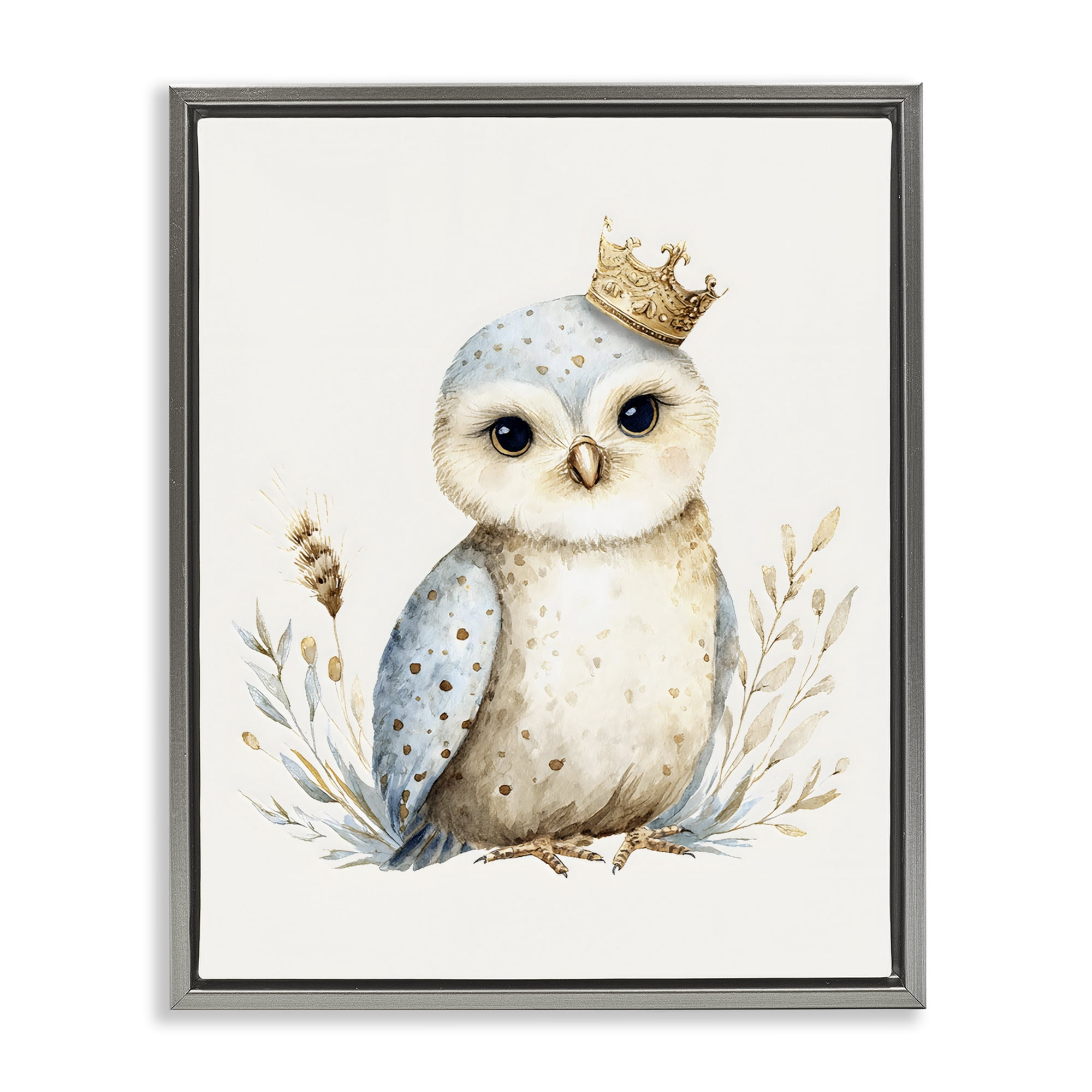 Stupell Industries Watercolor Nursery Owl Gray Framed Floater Canvas Wall Art, design by LSR Design Studio