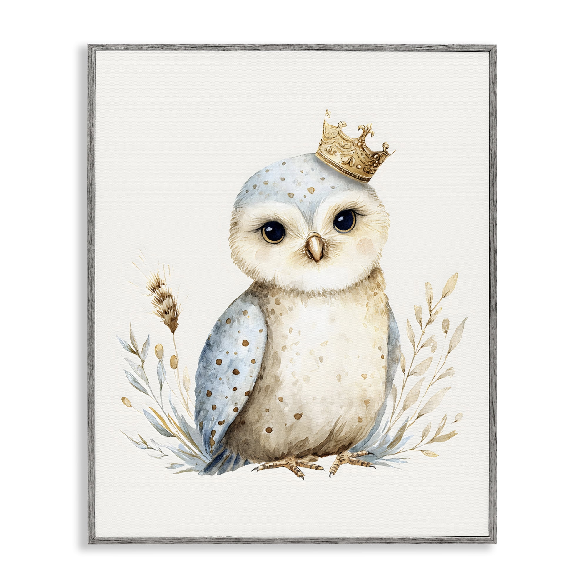 Stupell Industries Watercolor Nursery Owl Gray Framed Giclee Art, design by LSR Design Studio
