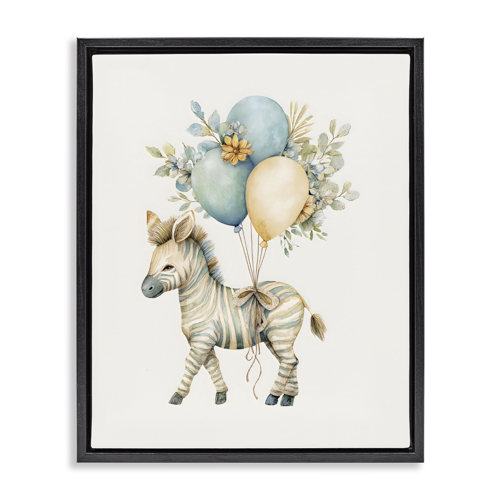 Stupell Industries Watercolor Nursery Zebra Black Framed Floater Canvas Wall Art, design by LSR Design Studio