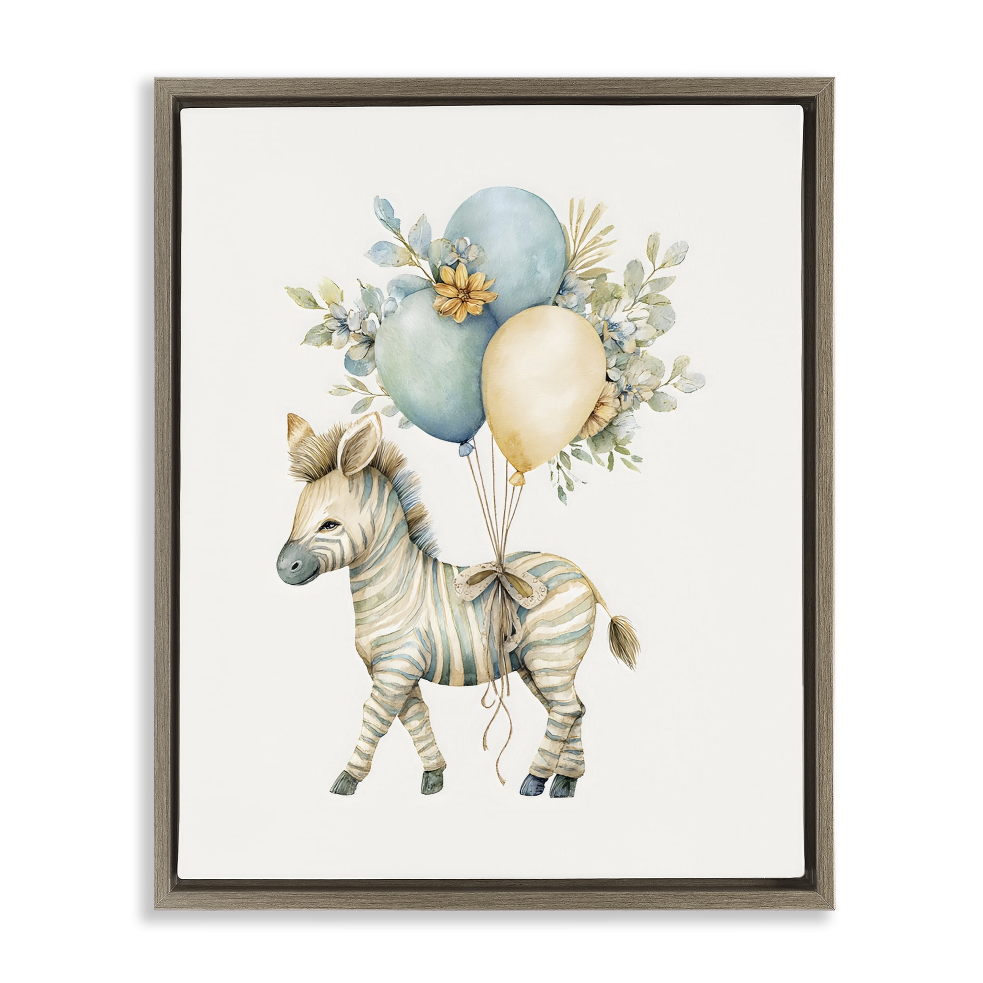 Stupell Industries Watercolor Nursery Zebra Brown Framed Floater Canvas Wall Art, design by LSR Design Studio