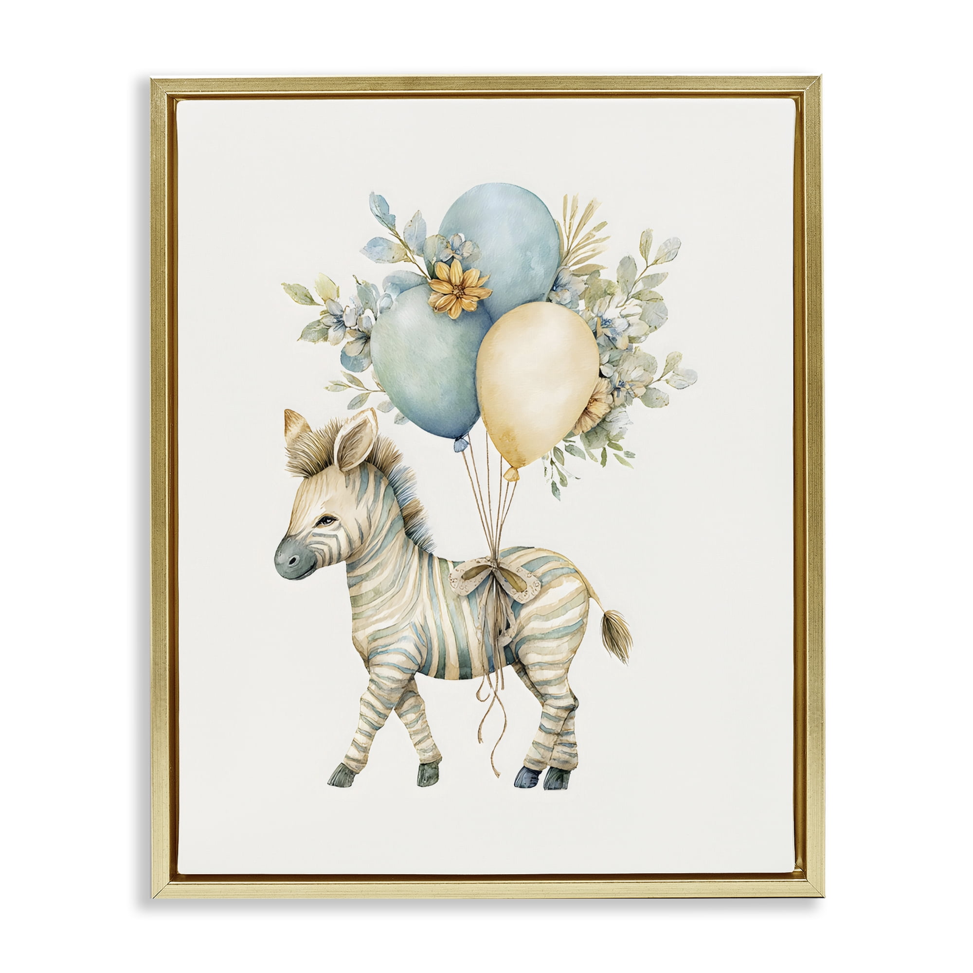 Stupell Industries Watercolor Nursery Zebra Gold Framed Floater Canvas Wall Art, design by LSR Design Studio