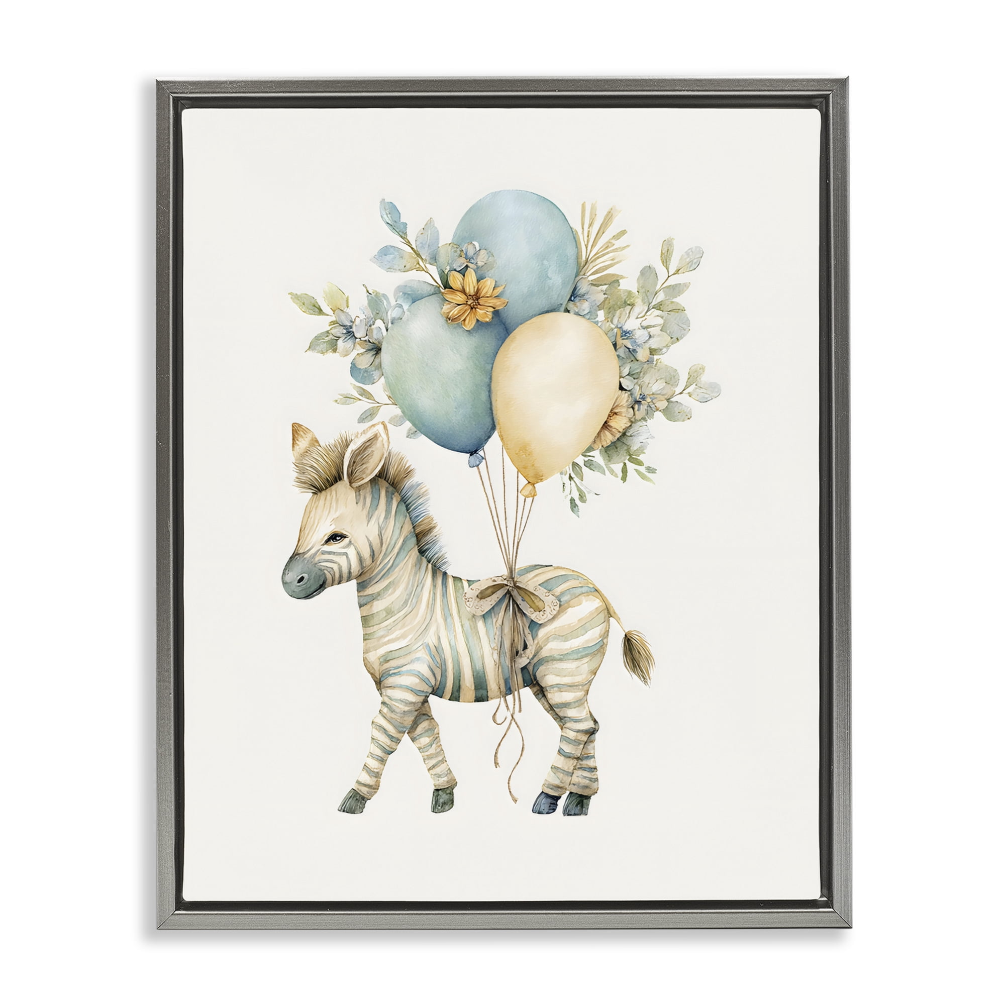 Stupell Industries Watercolor Nursery Zebra Gray Framed Floater Canvas Wall Art, design by LSR Design Studio