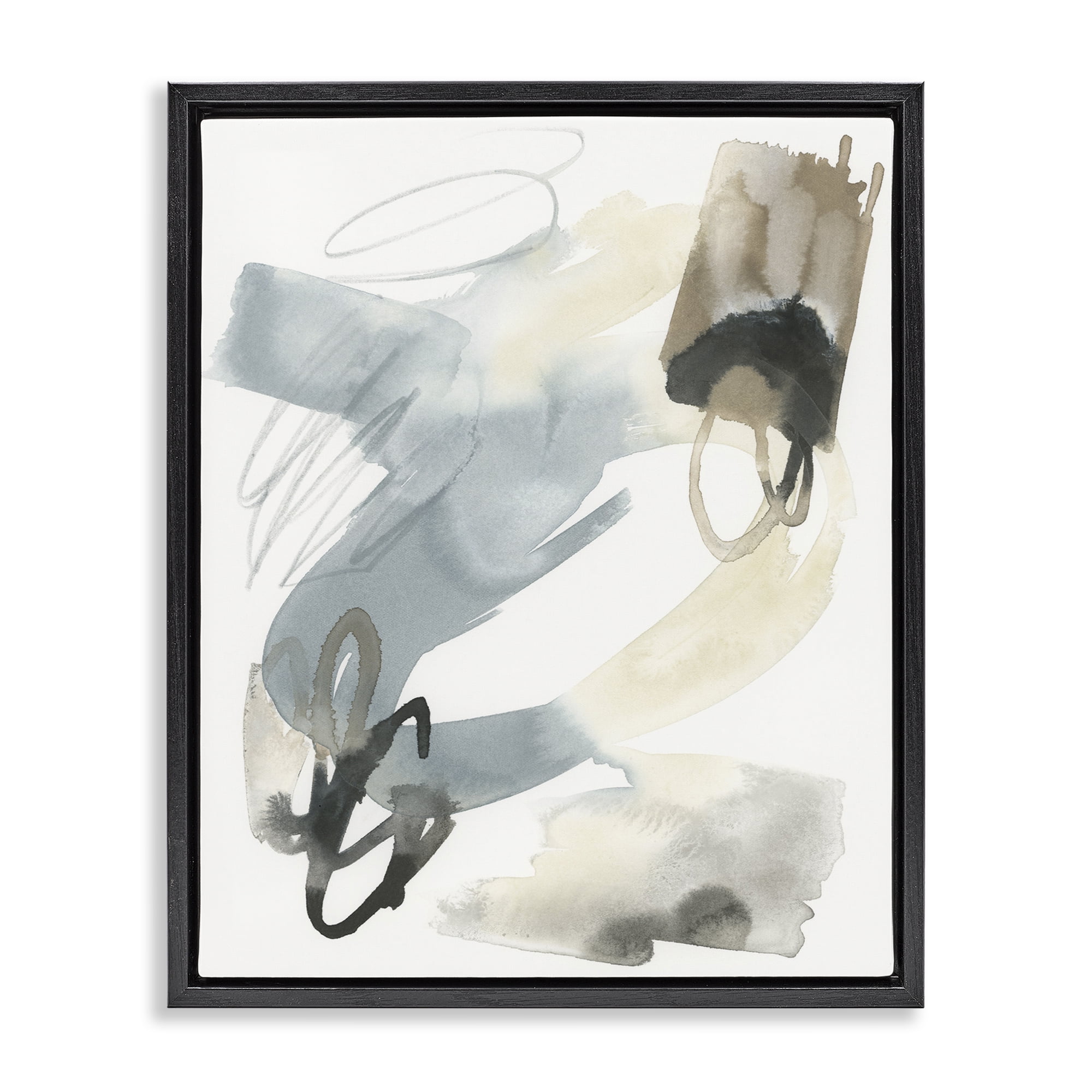 Stupell Industries Watercolor Paint Strokes Abstract Painting Black Floater Framed Canvas Art Print Wall Art, 25 x 31