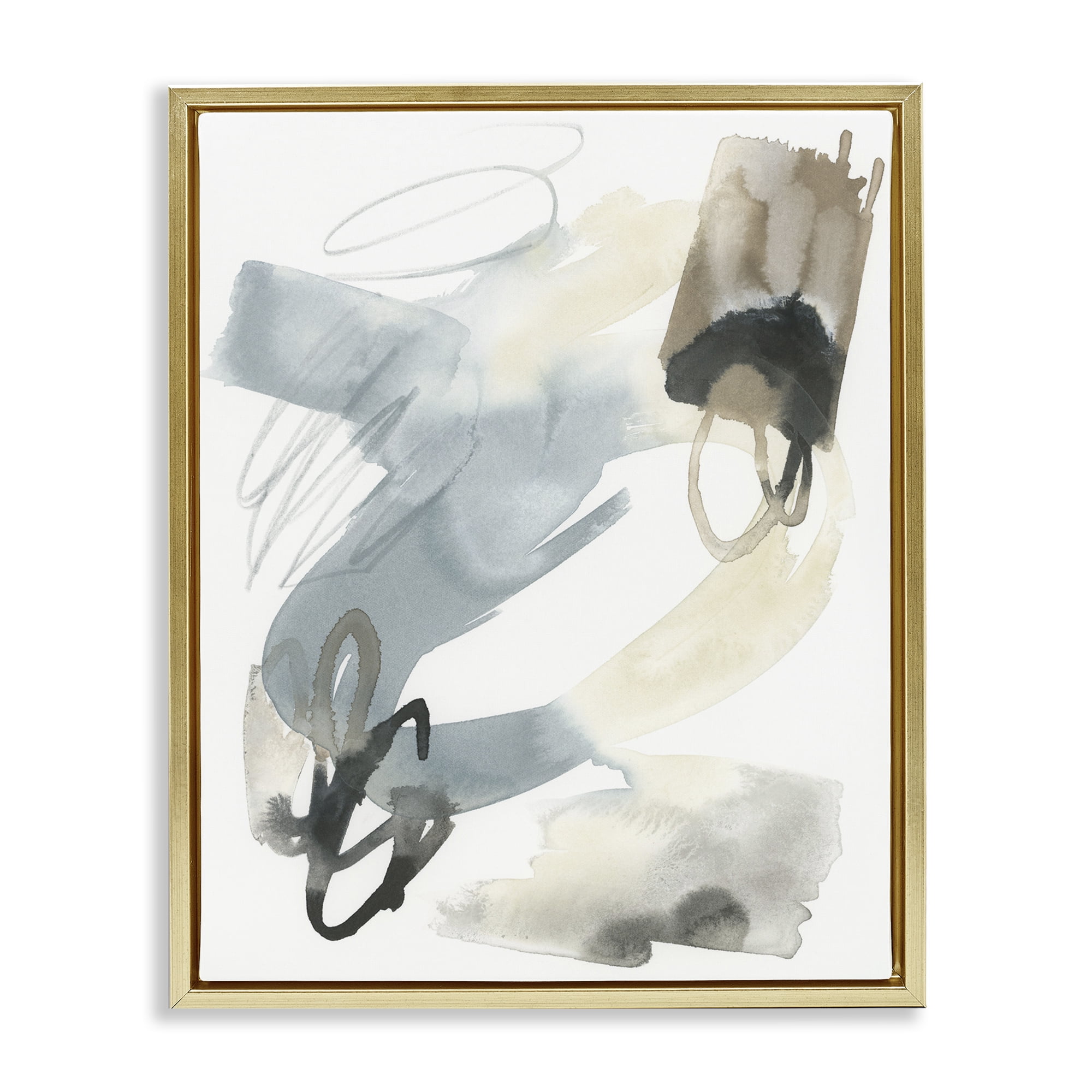 Stupell Industries Watercolor Paint Strokes Abstract Painting Gold Floater Framed Canvas Art Print Wall Art, 25 x 31