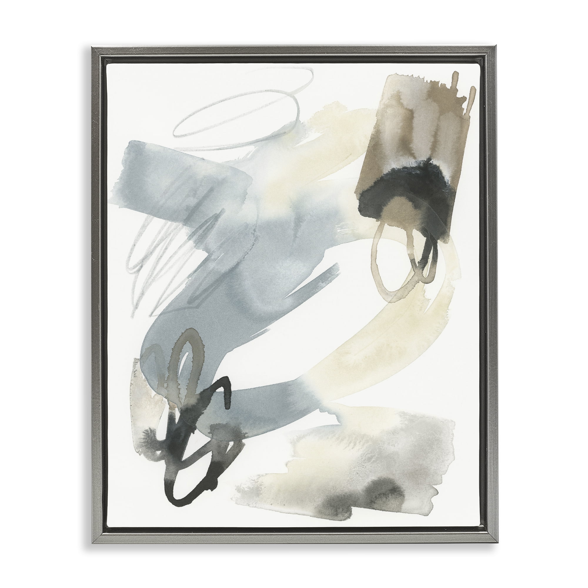 Stupell Industries Watercolor Paint Strokes Abstract Painting Gray Floater Framed Canvas Art Print Wall Art, 17 x 21
