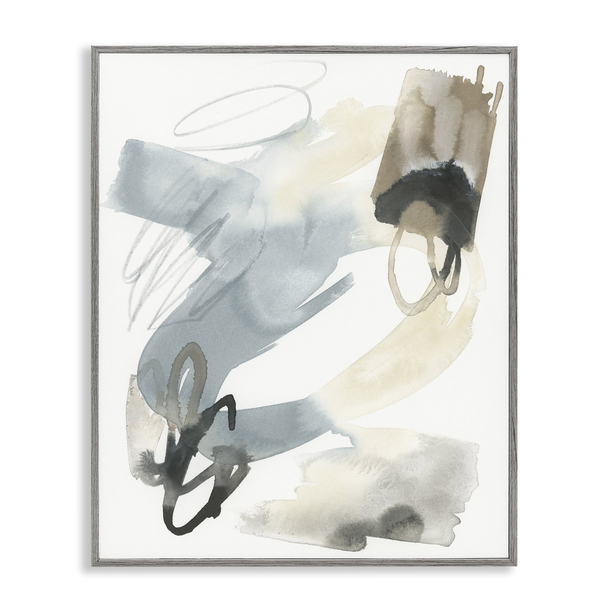 Stupell Industries Watercolor Paint Strokes Abstract Painting Gray Framed Art Print Wall Art, 24 x 30