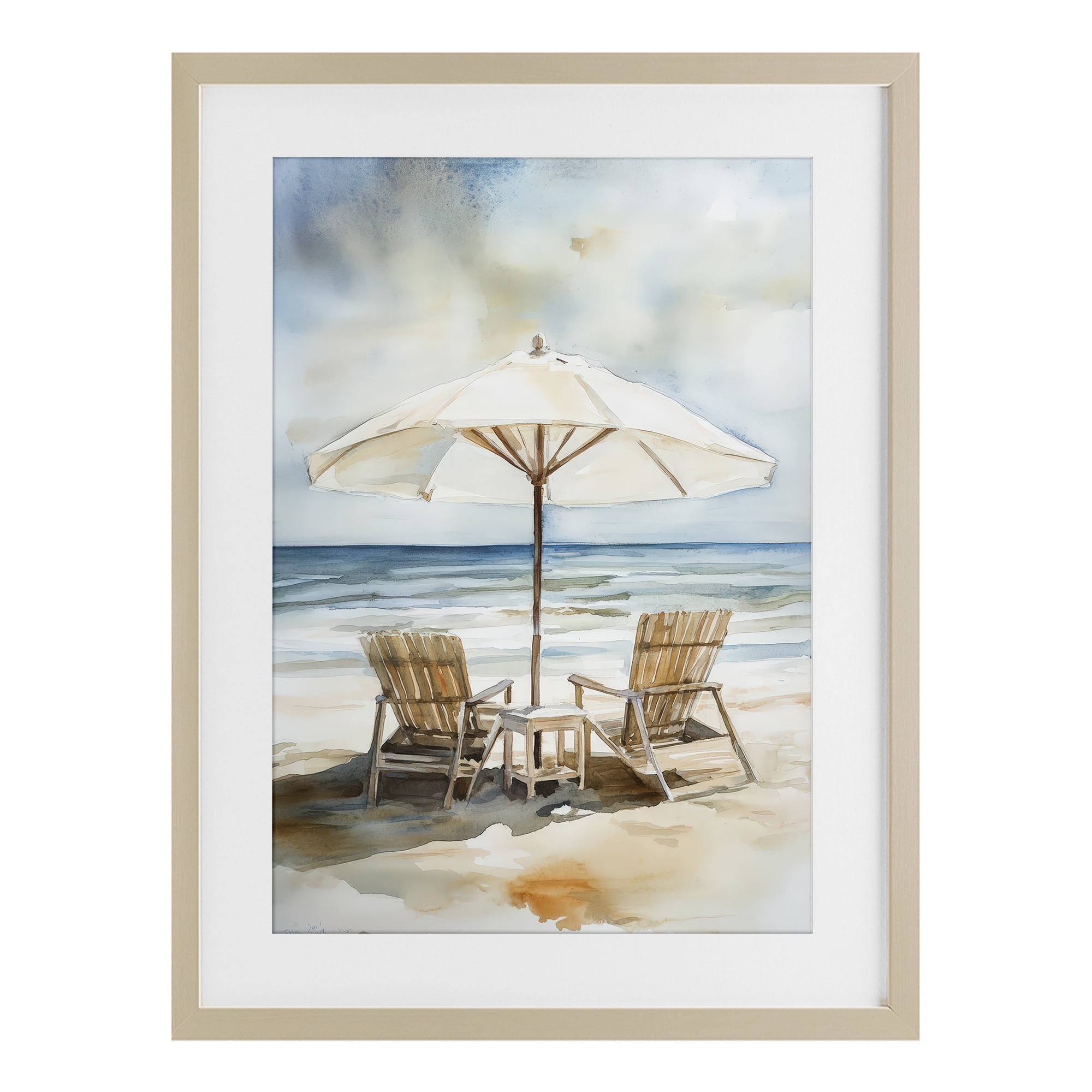 Stupell Industries Watercolor Paradise Beach Scene Birch Framed Print Under Glass, design by Petal Prints Design