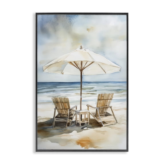 Stupell Industries Coastal Watercolor Paradise Beach Scene Black Framed Giclee Art, 12 x 18, by Petals Prints Design