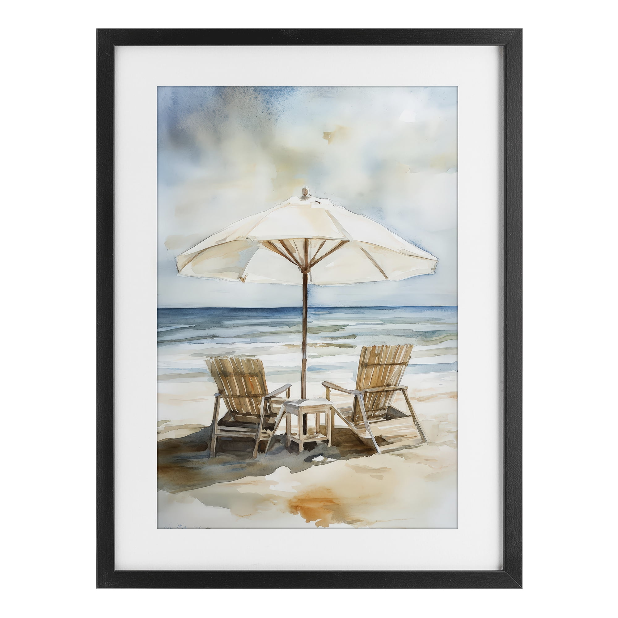 Stupell Industries Watercolor Paradise Beach Scene Black Framed Print Under Glass, design by Petal Prints Design