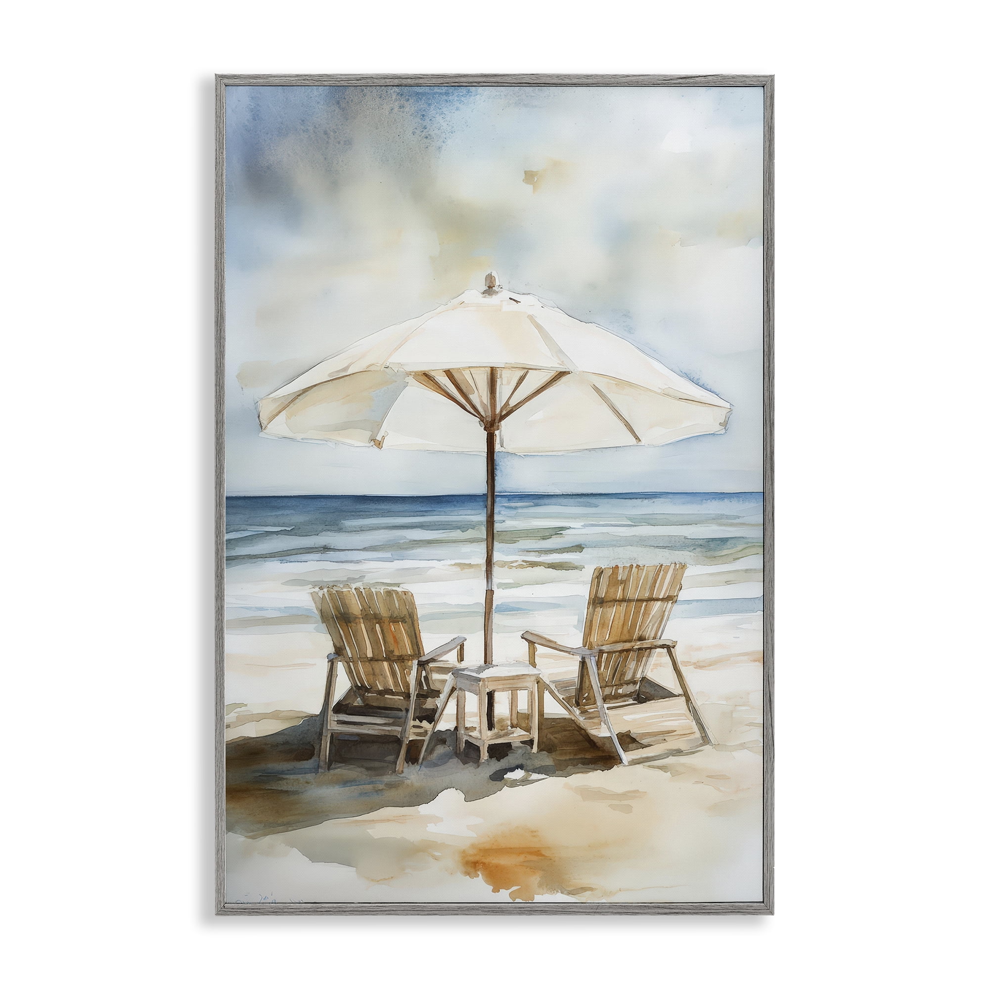 Stupell Industries Watercolor Paradise Beach Scene Gray Framed Giclee Art, design by Petal Prints Design