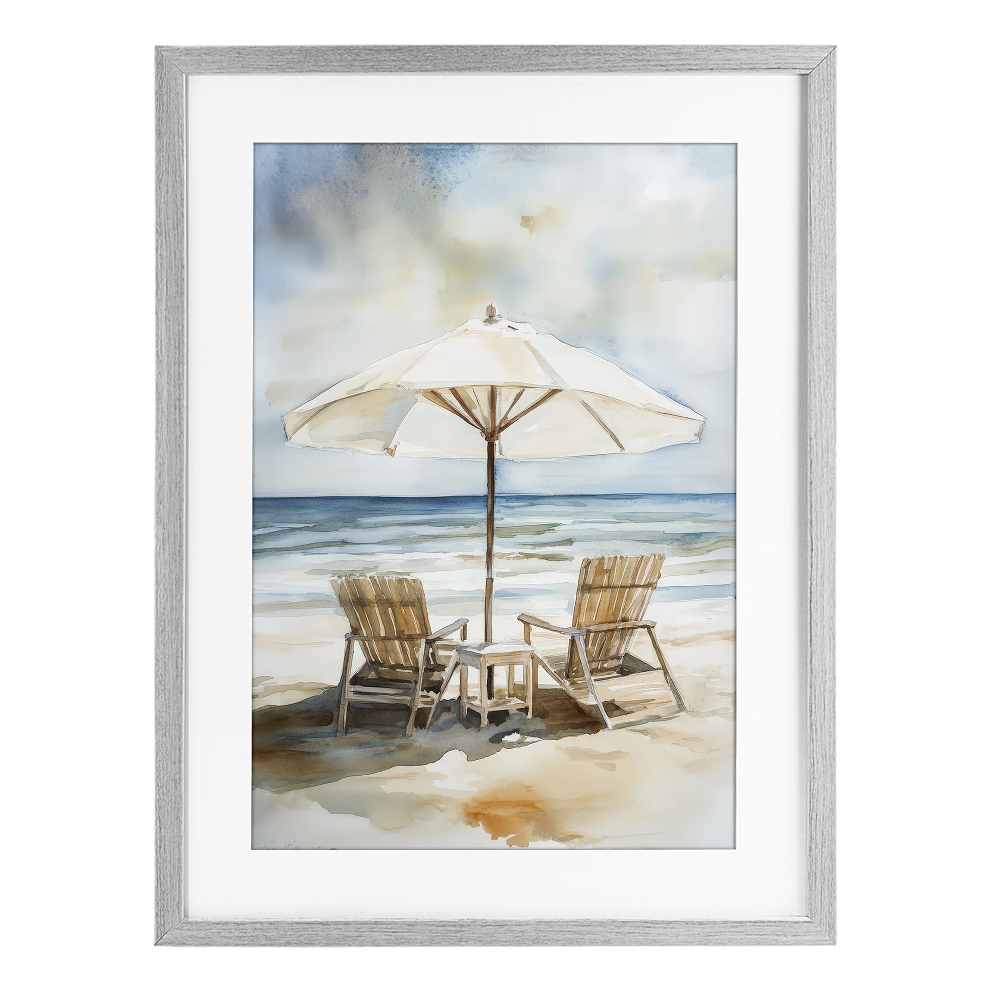 Stupell Industries Watercolor Paradise Beach Scene Gray Framed Print Under Glass, design by Petal Prints Design