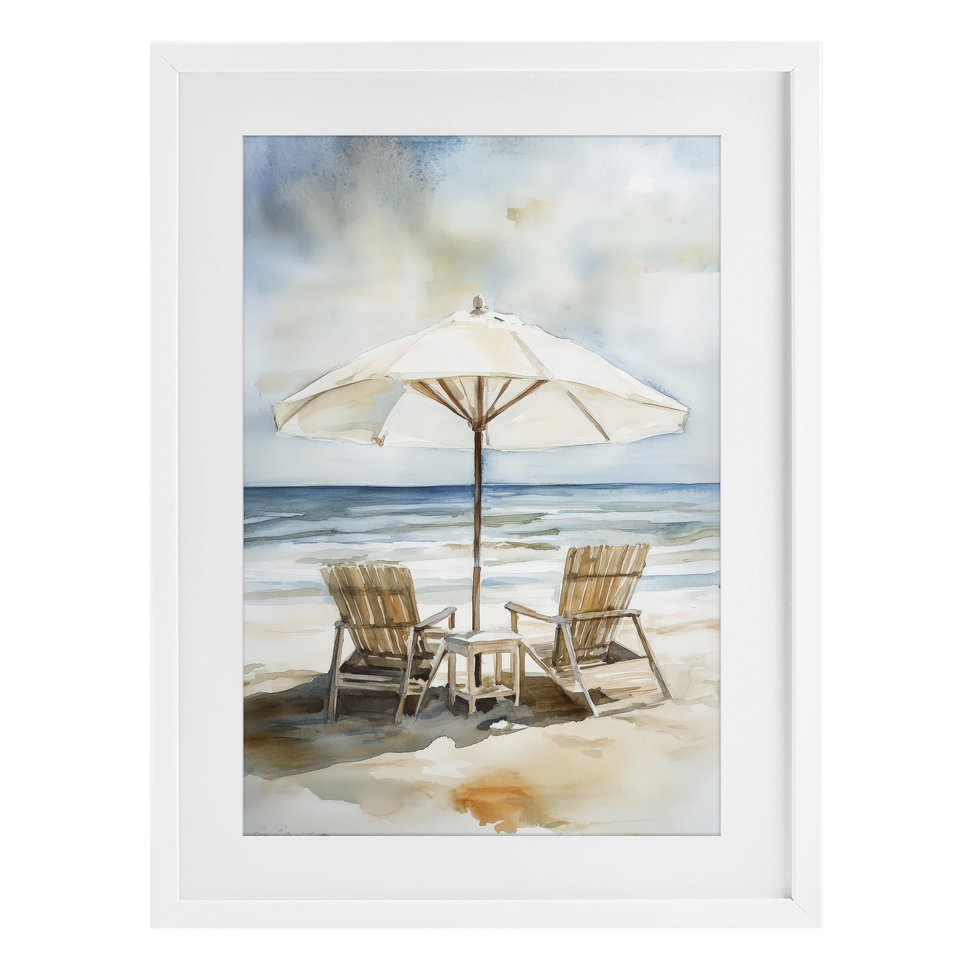 Stupell Industries Watercolor Paradise Beach Scene White Framed Print Under Glass, design by Petal Prints Design