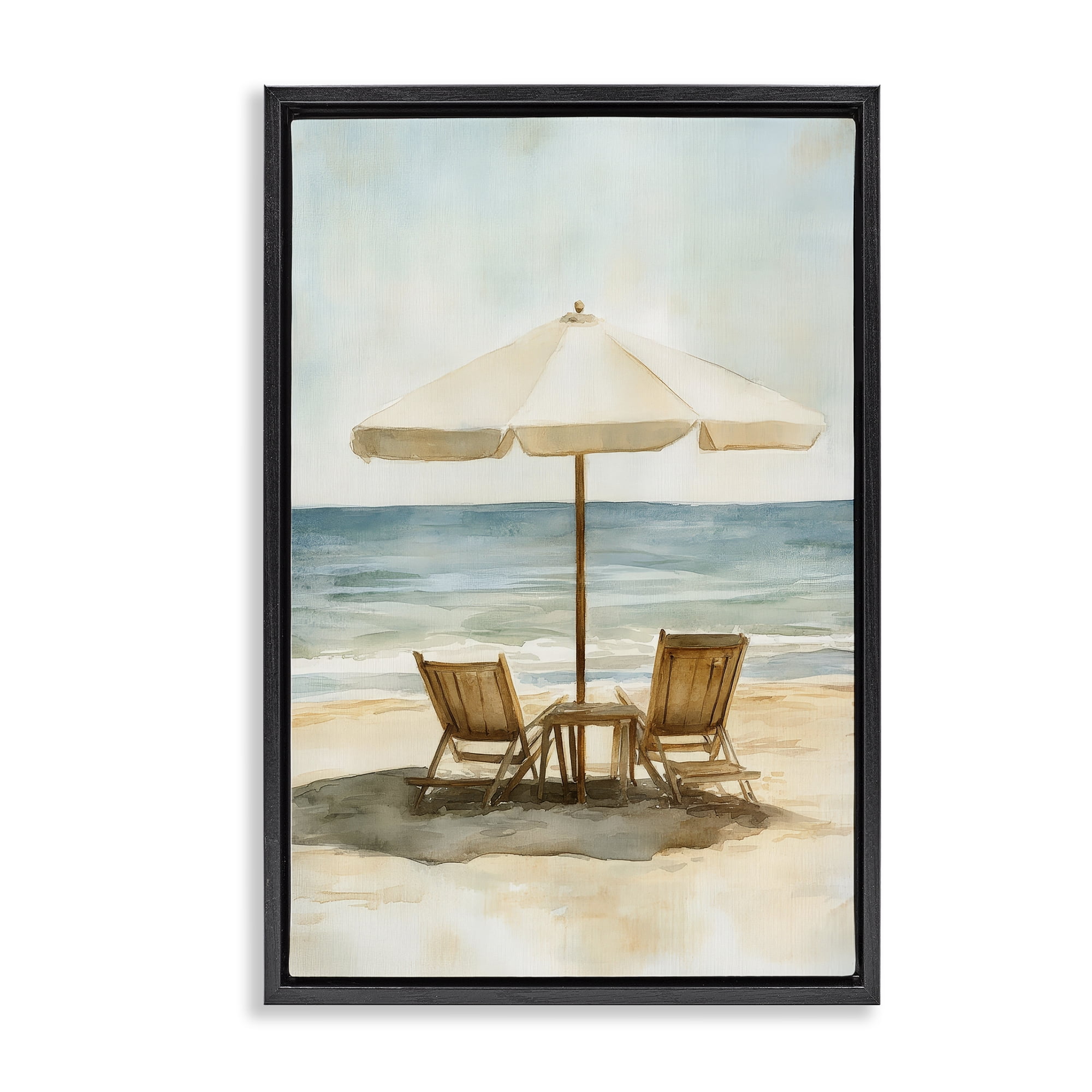 Stupell Industries Watercolor Paradise Seaside Retreat Black Framed Floater Canvas Wall Art, design by Petal Prints Design