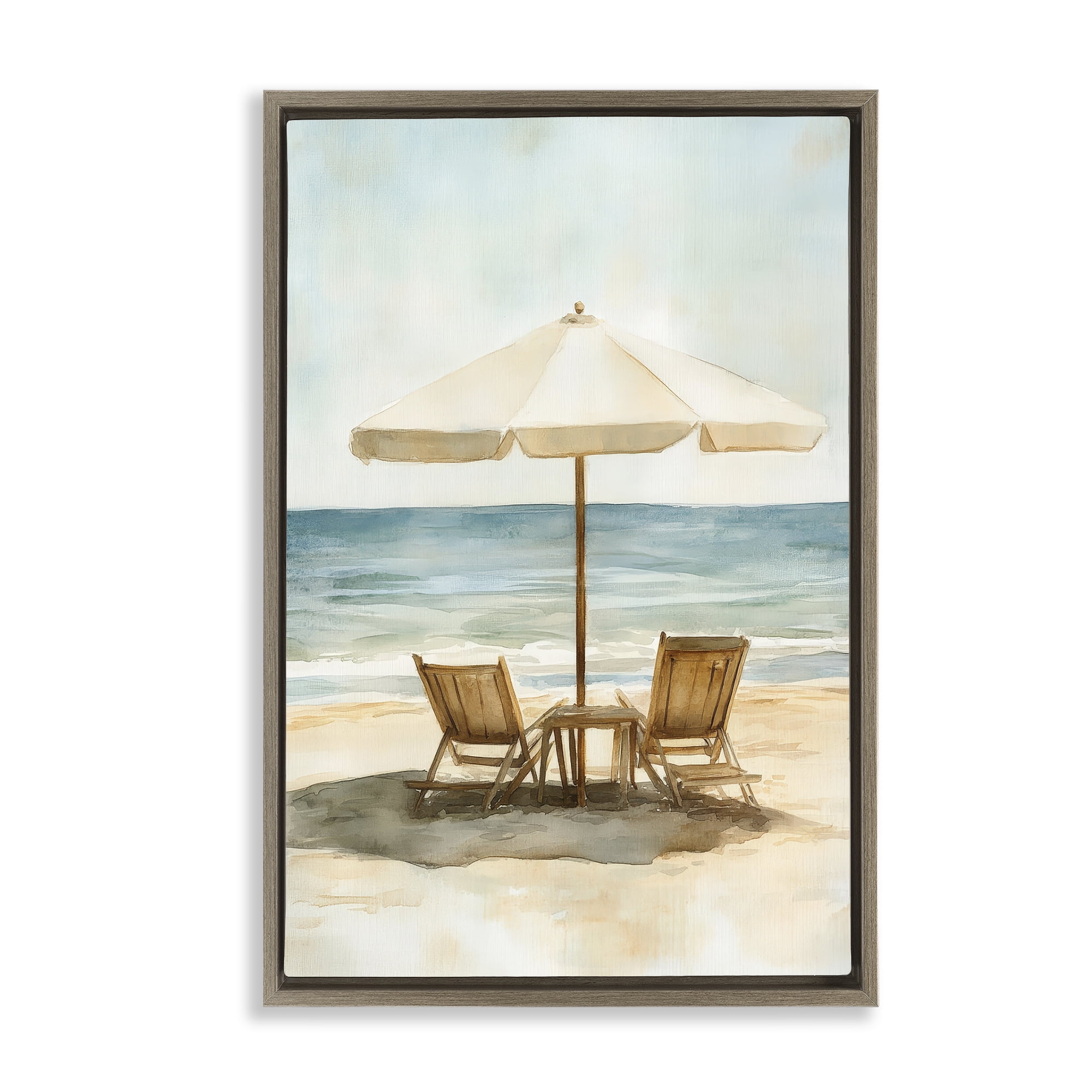Stupell Industries Watercolor Paradise Seaside Retreat Brown Framed Floater Canvas Wall Art, design by Petal Prints Design