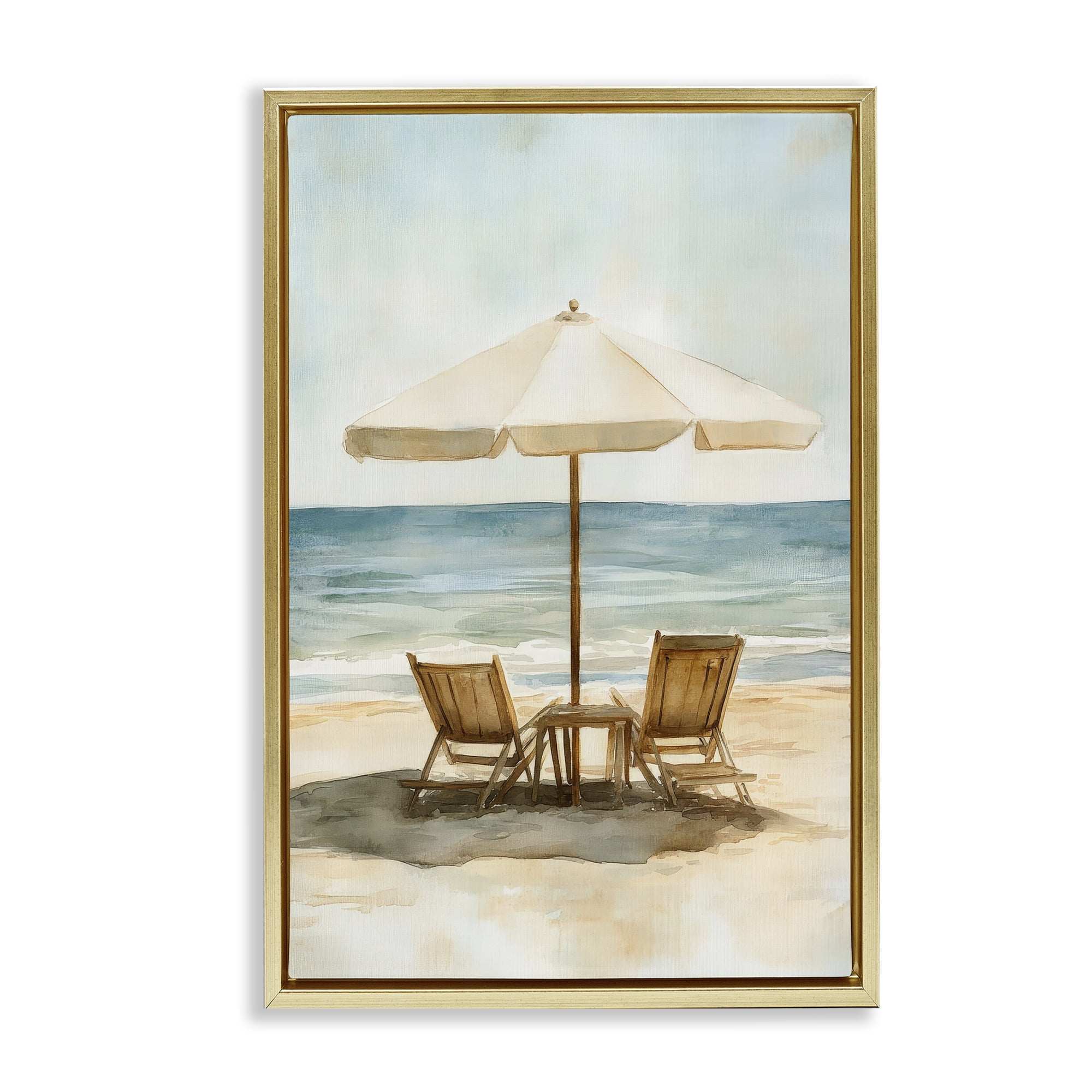 Stupell Industries Watercolor Paradise Seaside Retreat Gold Framed Floater Canvas Wall Art, design by Petal Prints Design