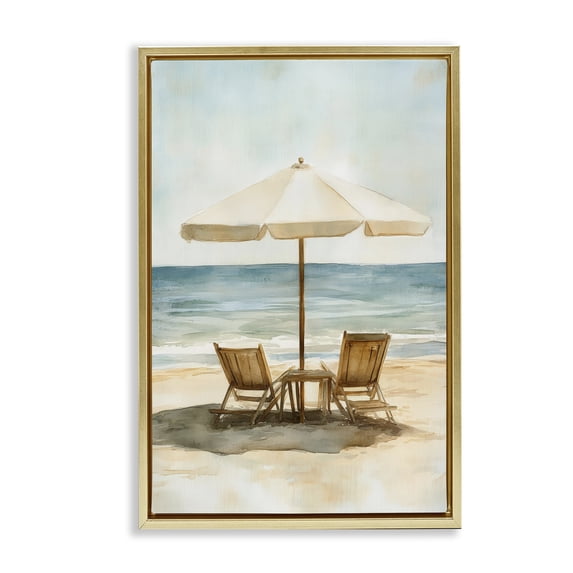 Stupell Industries Coastal Watercolor Paradise Seaside Retreat Gold Floating Frame Canvas Art, 21 x 31, by Petals Prints Design