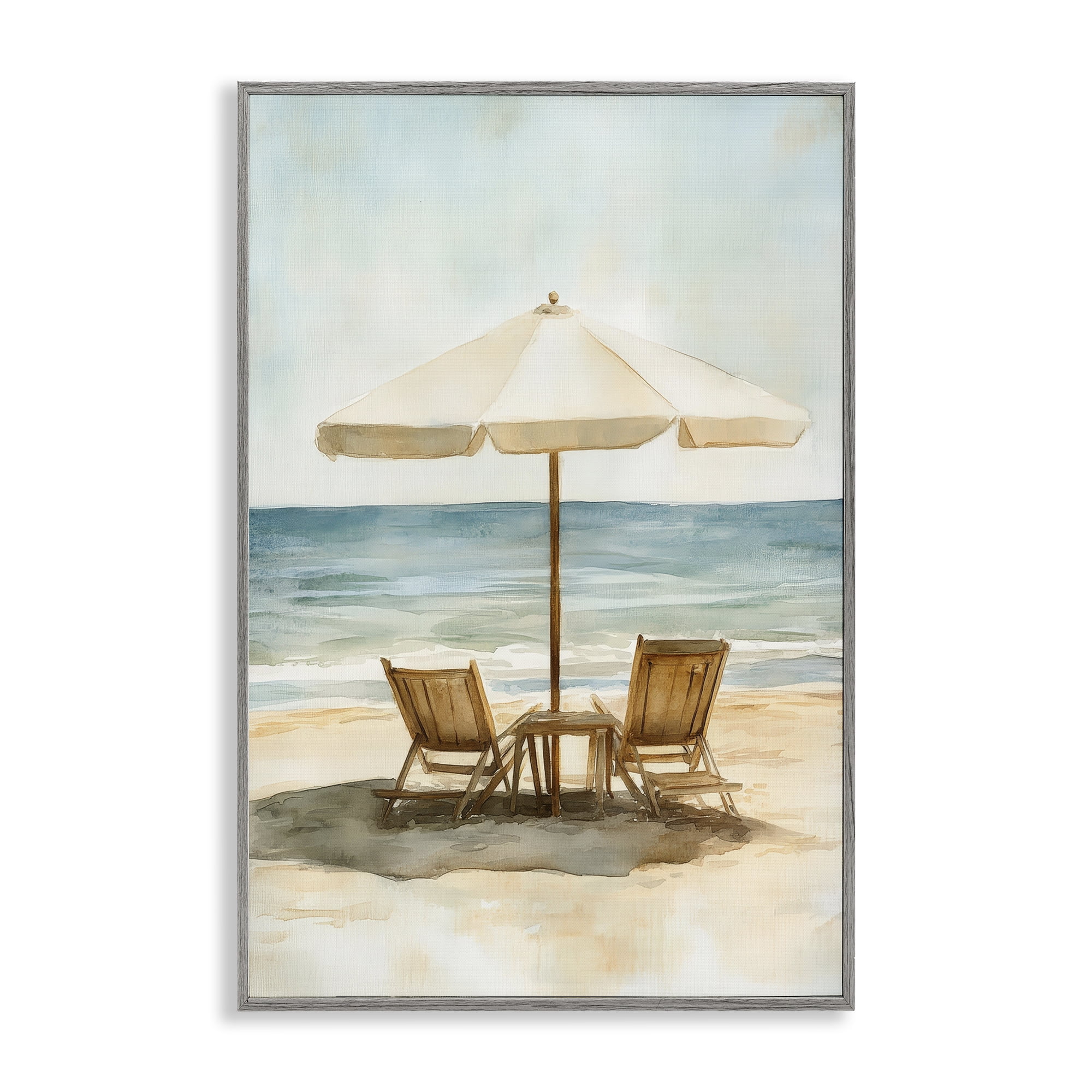 Stupell Industries Watercolor Paradise Seaside Retreat Gray Framed Giclee Art, design by Petal Prints Design