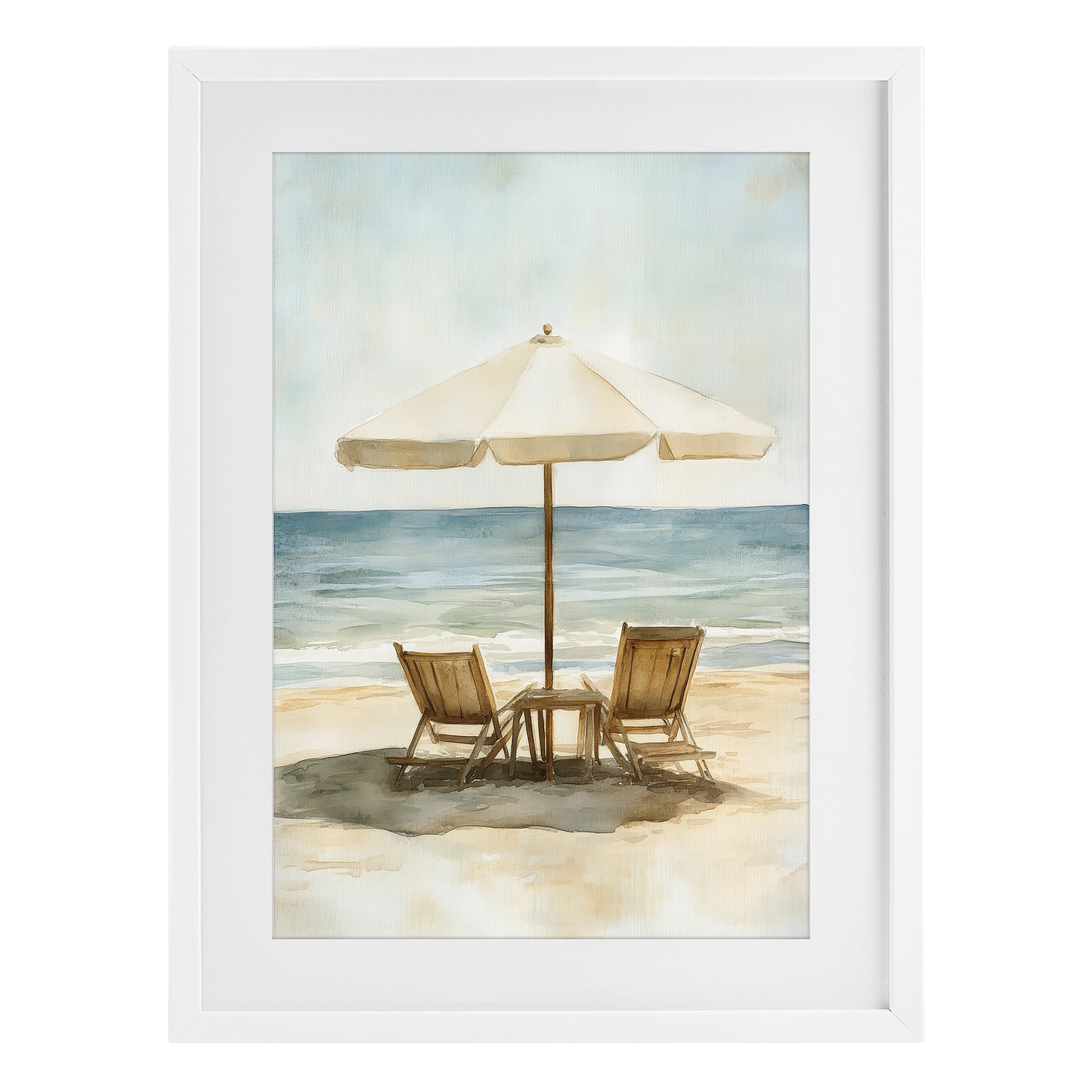 Stupell Industries Watercolor Paradise Seaside Retreat White Framed Print Under Glass, design by Petal Prints Design