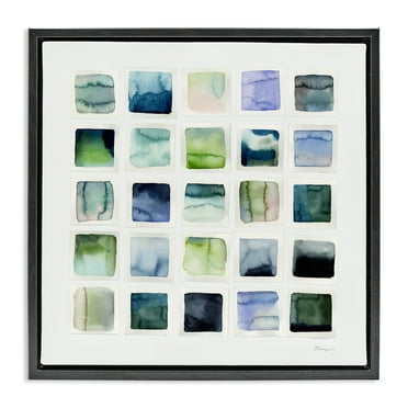 Stupell Industries Watercolor Patterned Squares Abstract Painting Black Floater Framed Canvas Art Print Wall Art, 18 x 18