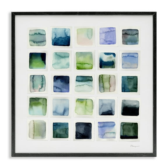 Stupell Industries Watercolor Patterned Squares Abstract Painting Black Framed Art Print Wall Art, 12 x 12