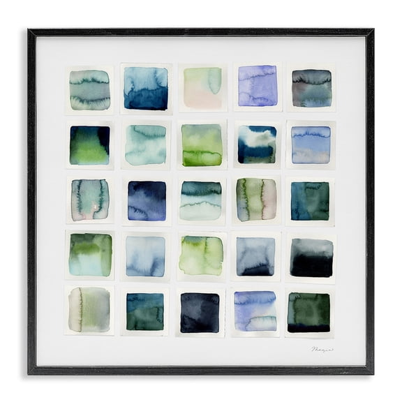Stupell Industries Watercolor Patterned Squares Abstract Painting Black Framed Art Print Wall Art, 24 x 24