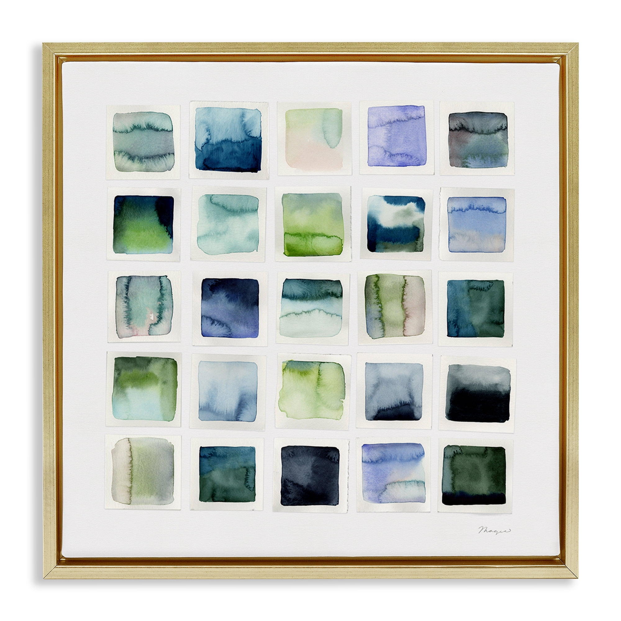 Stupell Industries Watercolor Patterned Squares Abstract Painting Gold Floater Framed Canvas Art Print Wall Art, 18 x 18