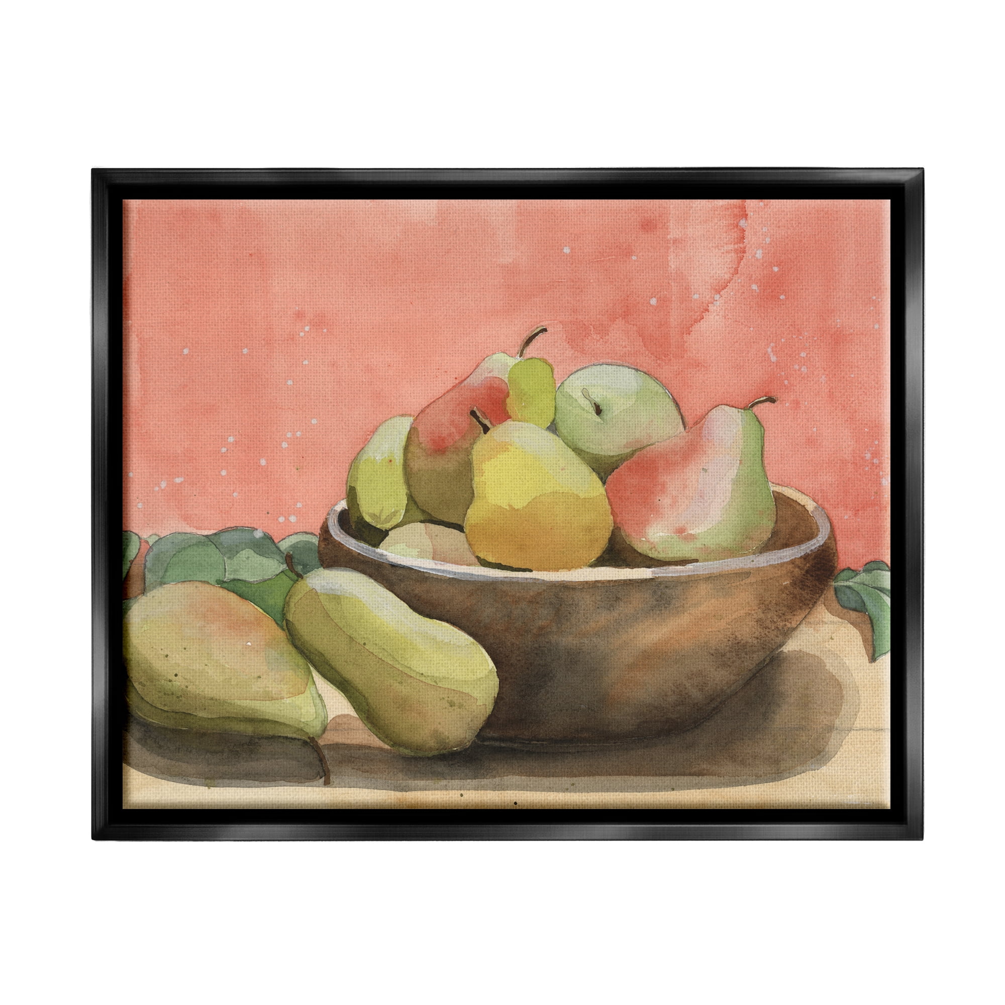 Stupell Industries Watercolor Pears Still Life Food & Beverage Painting Black Floater Framed Canvas Art Print Wall Art, 31 x 25