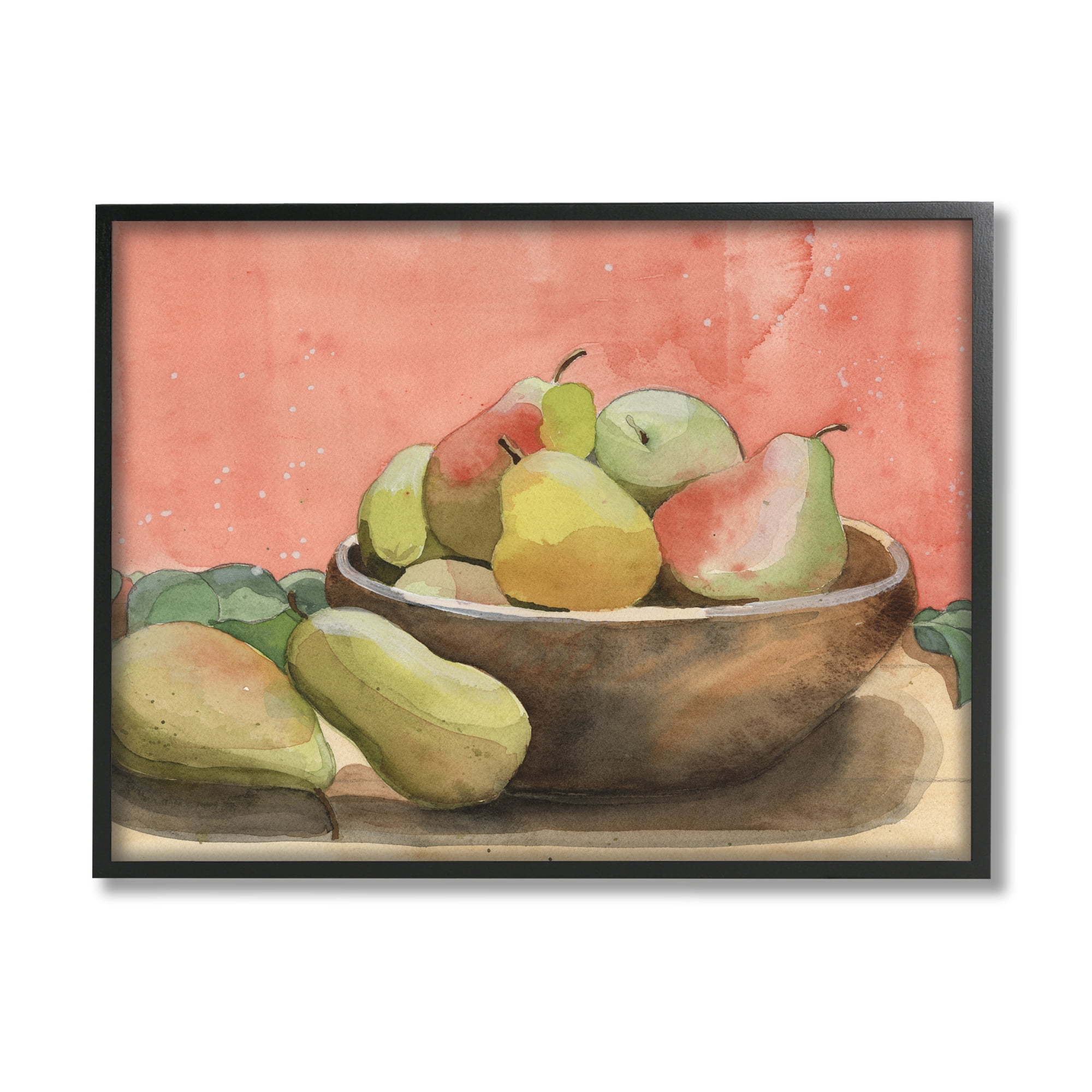 Stupell Industries Watercolor Pears Still Life Food & Beverage Painting Black Framed Art Print Wall Art, 20 x 16