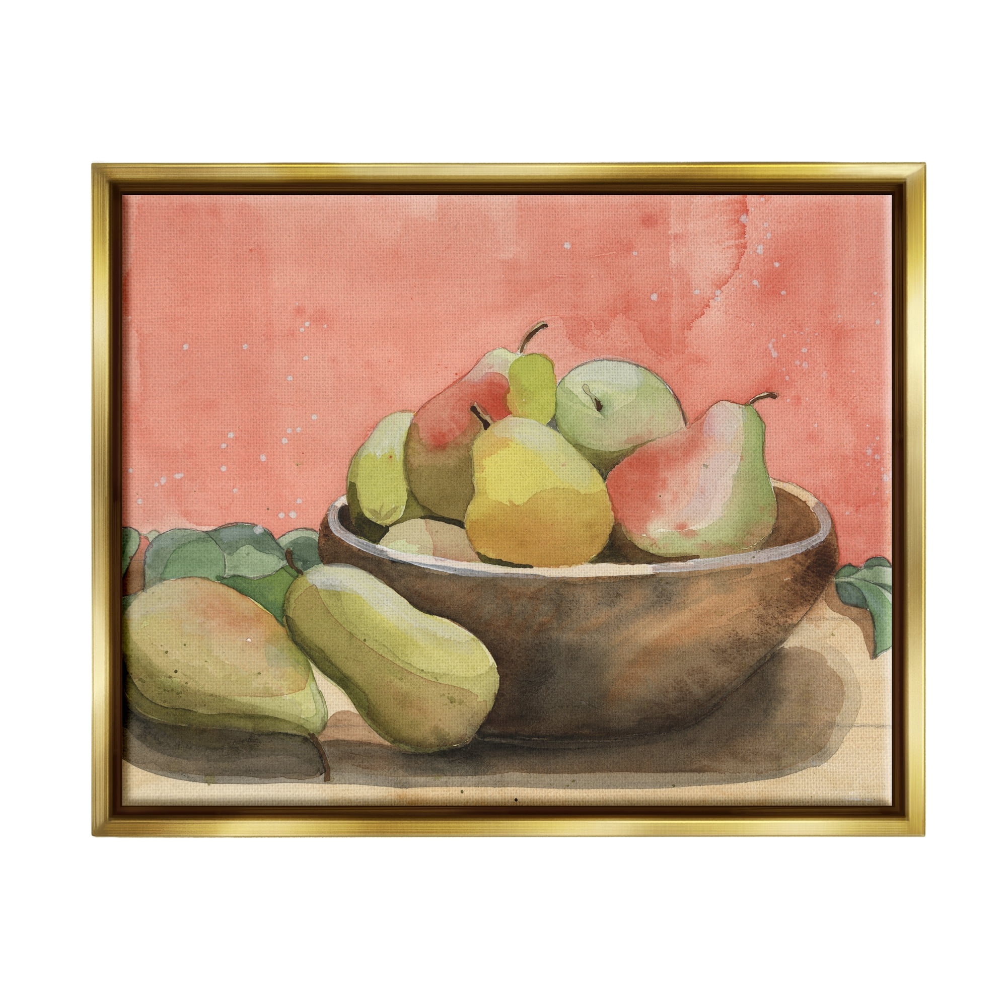 Stupell Industries Watercolor Pears Still Life Food & Beverage Painting Gold Floater Framed Canvas Art Print Wall Art, 31 x 25
