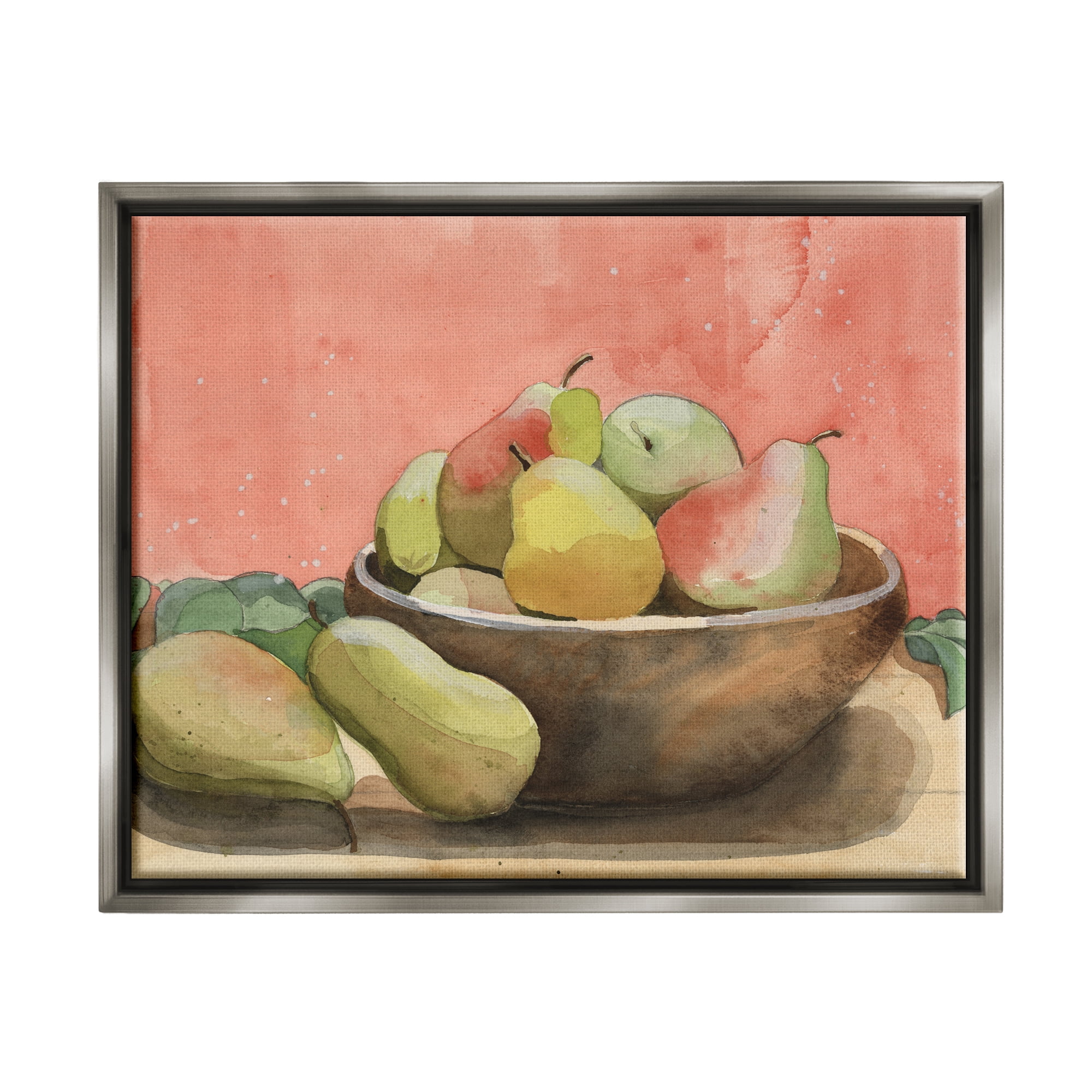 Stupell Industries Watercolor Pears Still Life Food & Beverage Painting Gray Floater Framed Canvas Art Print Wall Art, 31 x 25