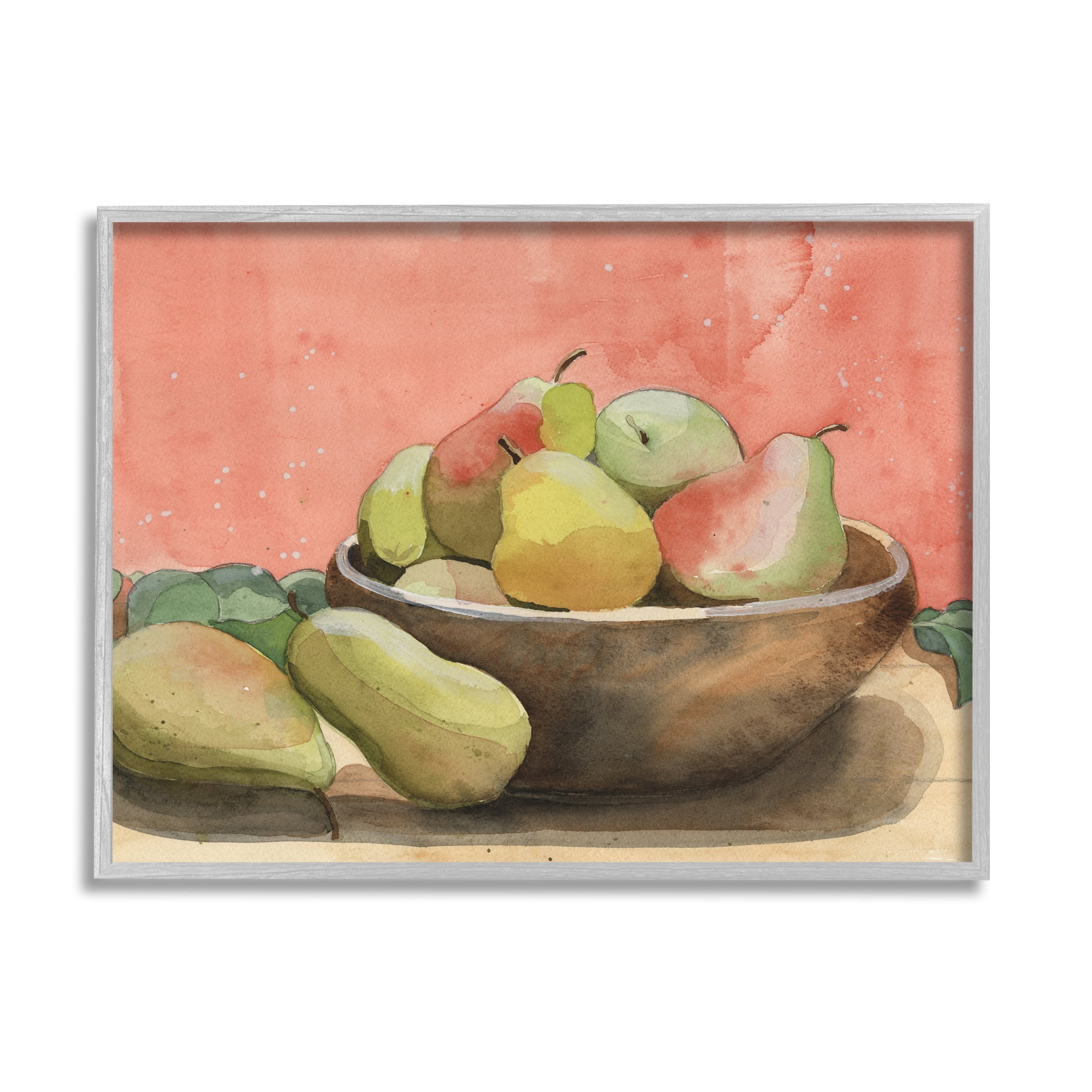 Stupell Industries Watercolor Pears Still Life Food & Beverage Painting Gray Framed Art Print Wall Art, 30 x 24