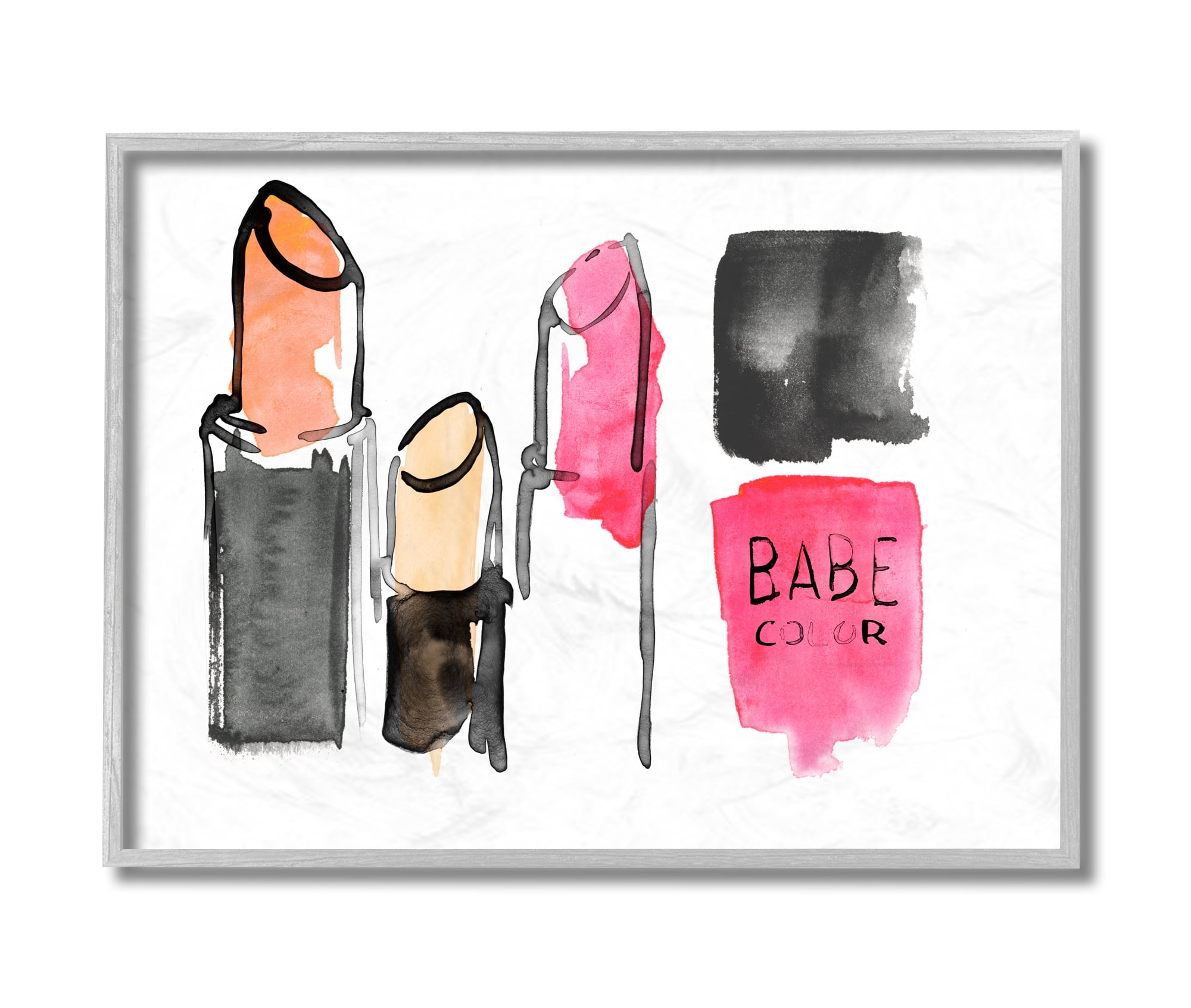 Stupell Industries Watercolor Pink Cosmetics Abstract Fashion Still Life Grey Framed, 11 x 14, Design by Jennifer Paxton Parker