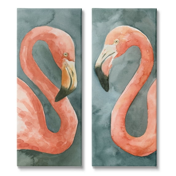 Stupell Industries Watercolor Pink Flamingo Pair Watercolor Animal Portrait, 10 x 24, Design by Emma Caroline 