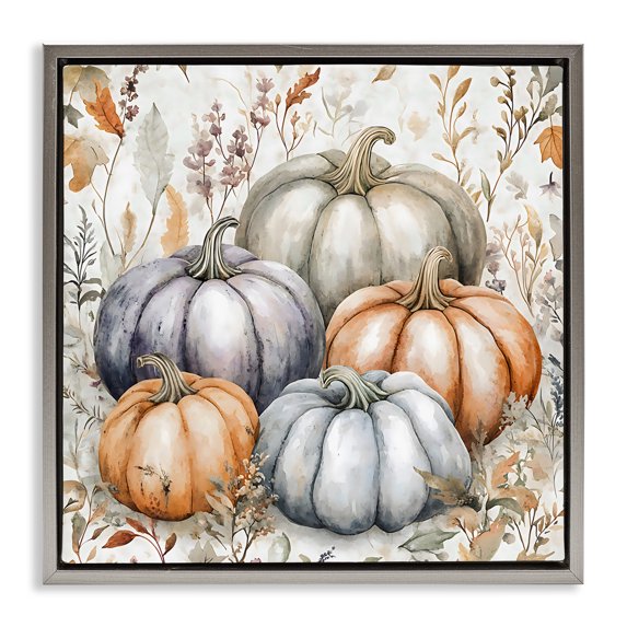 Stupell Industries French Country Watercolor Pumpkin Harvest Gray Floating Frame Canvas Art, 18 x 18, by Creative Studio